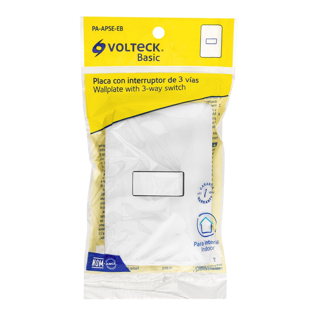 PA-APSE-EB | Placa armada con 1 interruptor de 3 vías, Volteck Basic