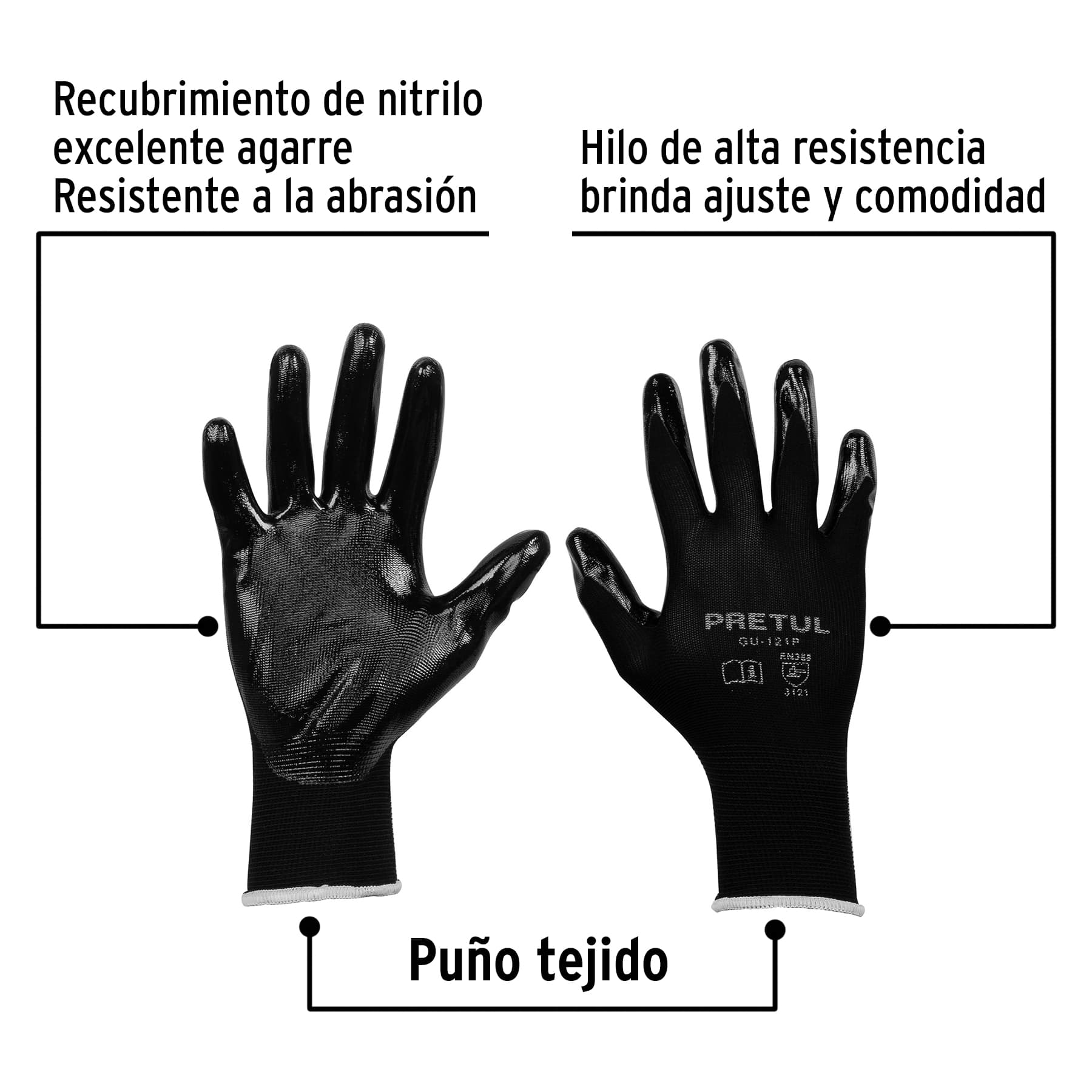 Guantes de nylon recubiertos de nitrilo, CH, PRETUL | GU-121P | 20026