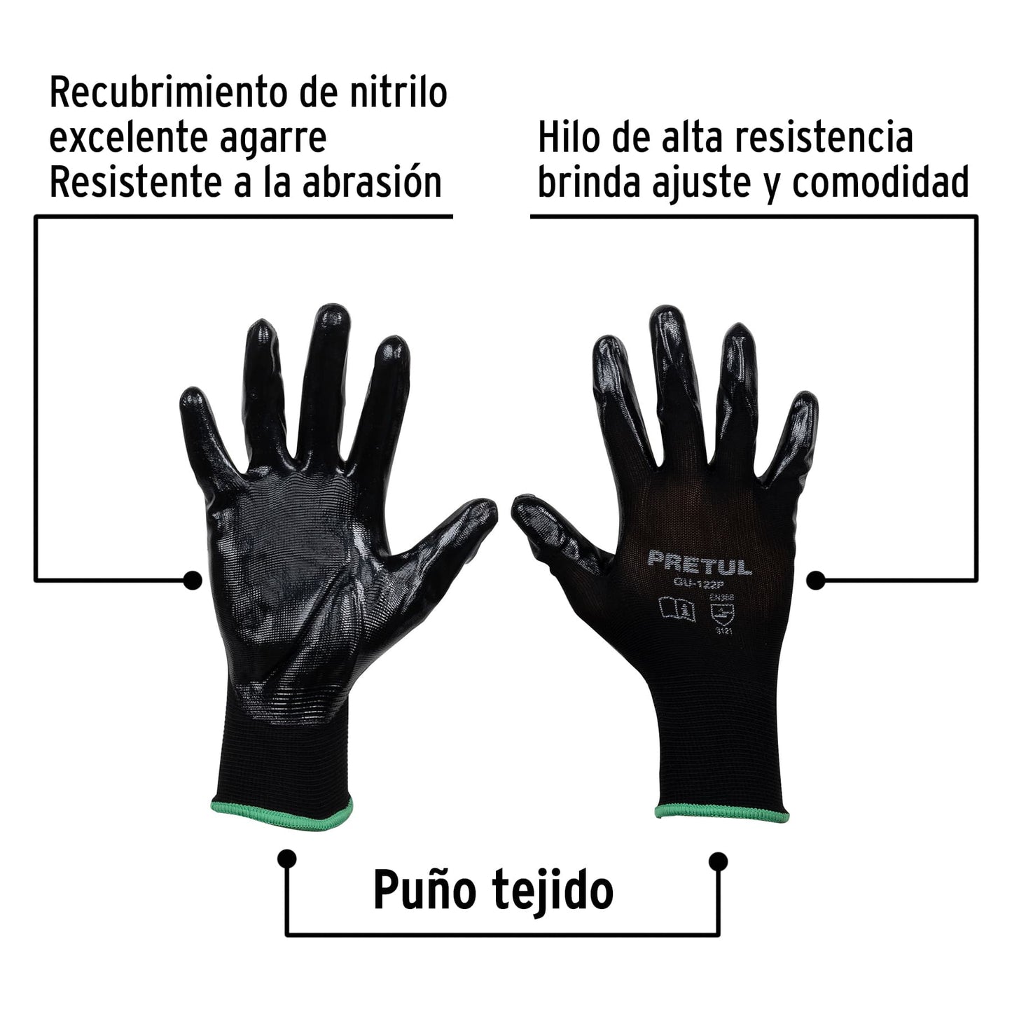 Guantes de nylon recubiertos de nitrilo, M, PRETUL | GU-122P | 20027