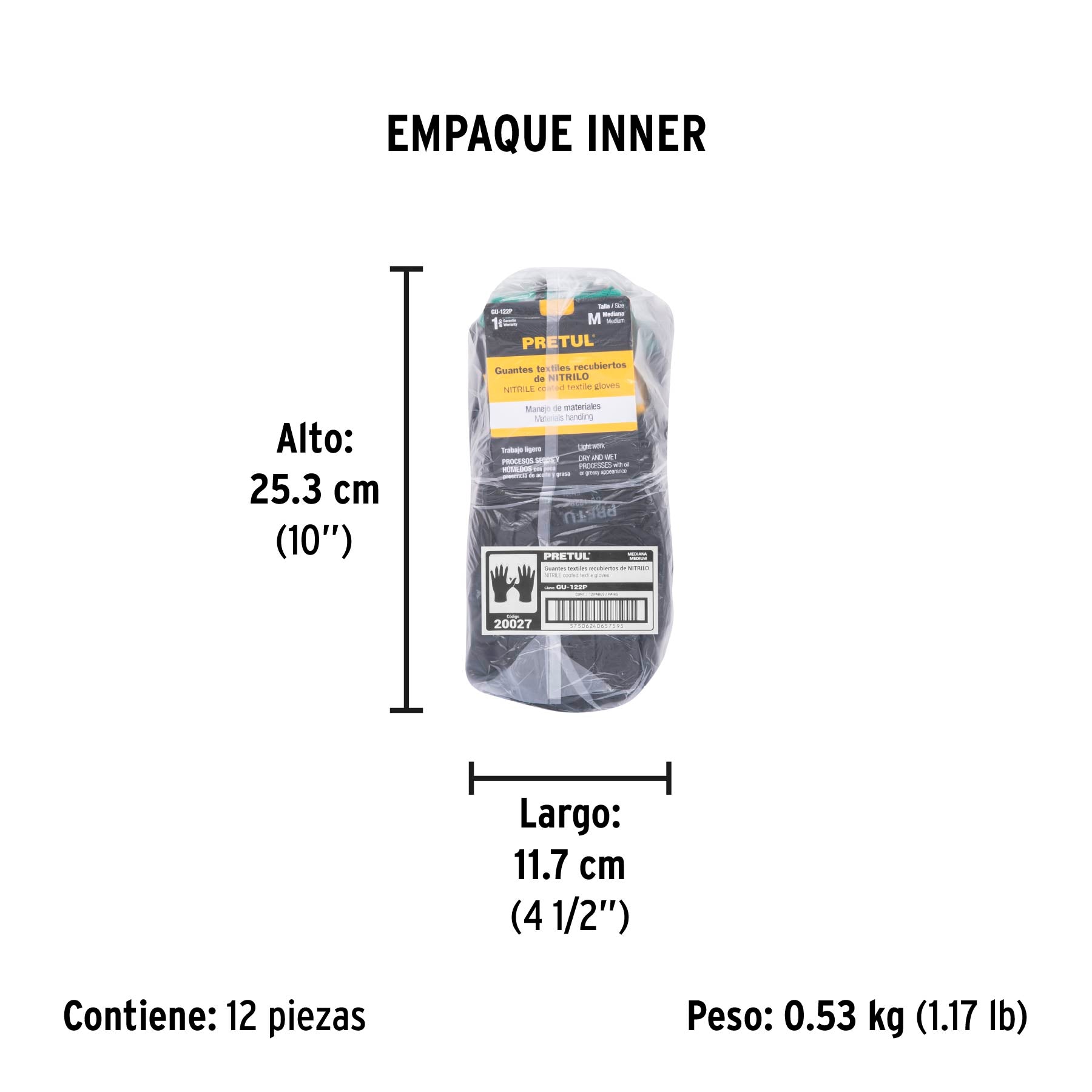 Guantes de nylon recubiertos de nitrilo, M, PRETUL | GU-122P | 20027