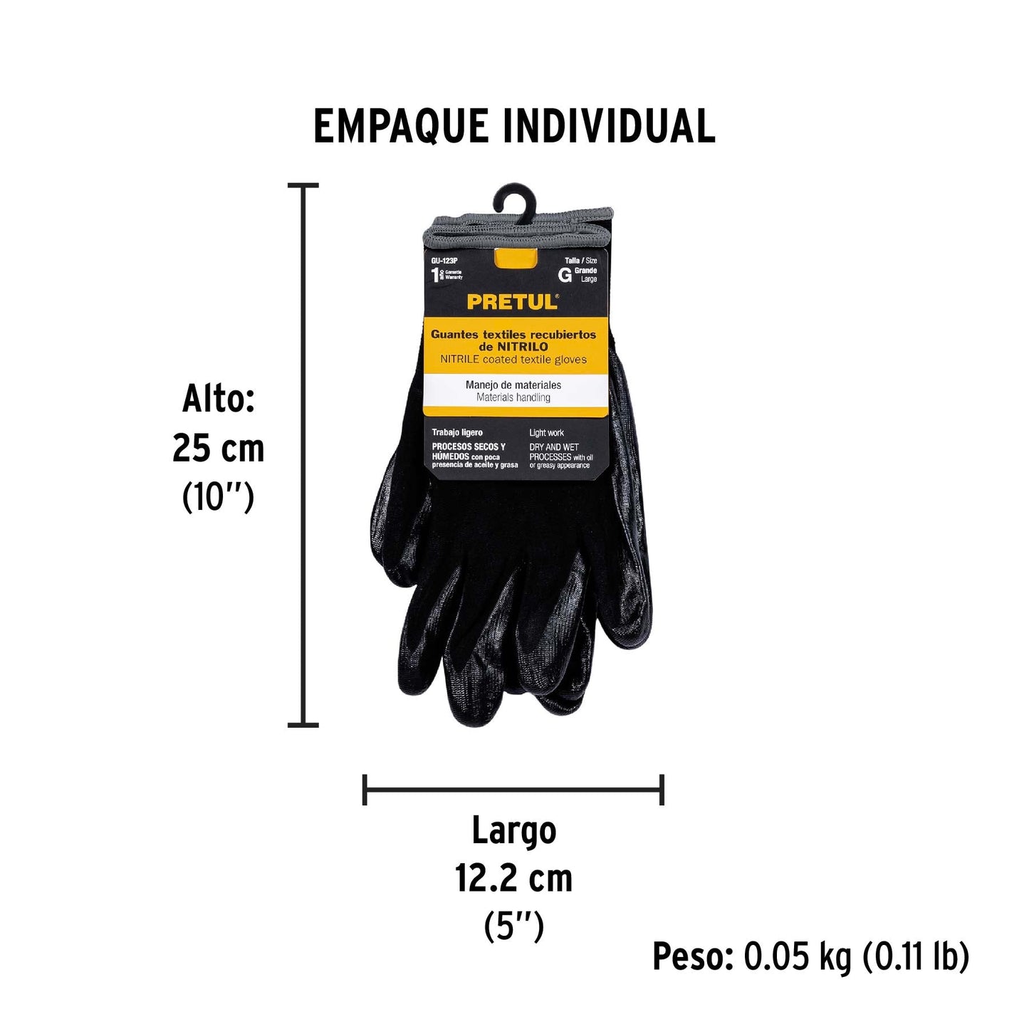 Guantes de nylon recubiertos de nitrilo, G, PRETUL | GU-123P | 20028