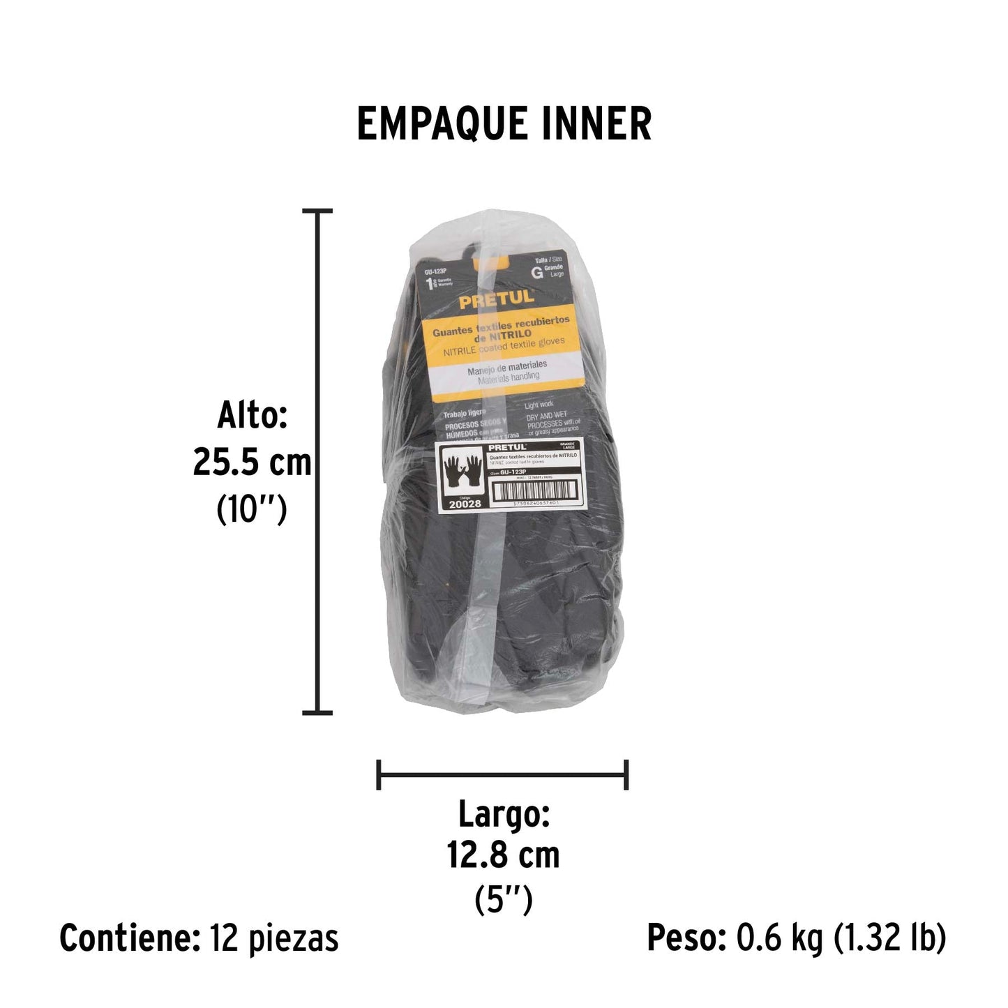 Guantes de nylon recubiertos de nitrilo, G, PRETUL | GU-123P | 20028
