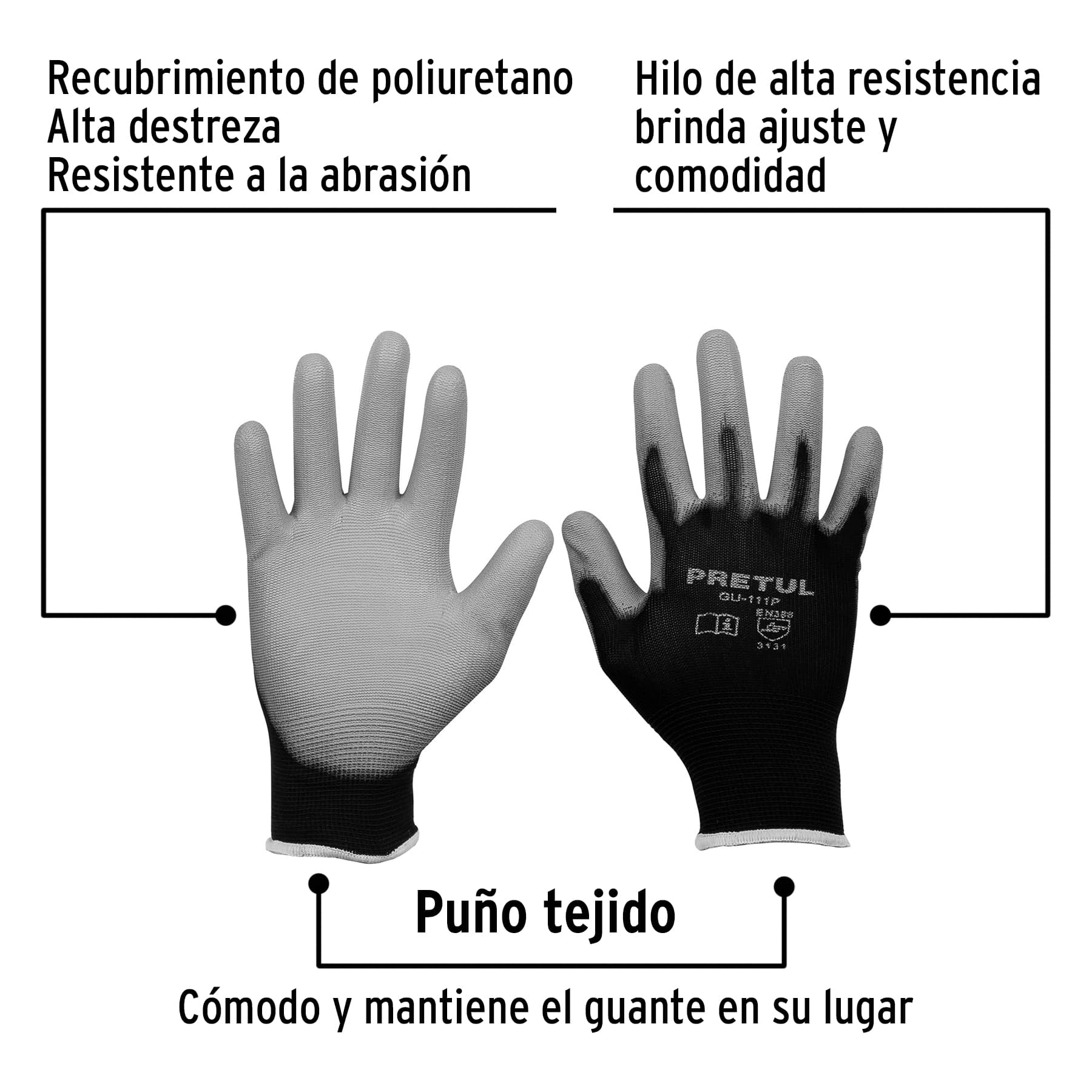 Guantes de nylon recubiertos de poliuretano, CH, PRETUL | GU-111P | 20029