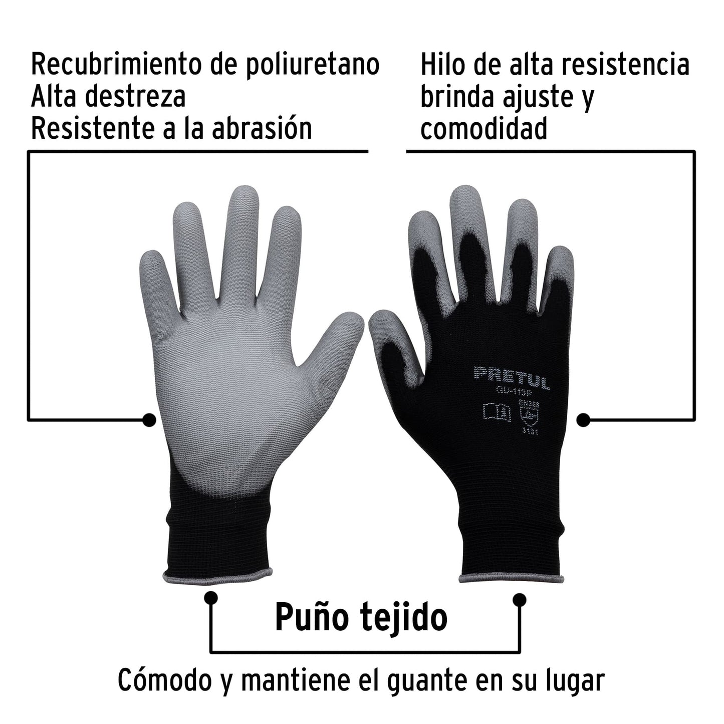 Guantes de nylon recubiertos de poliuretano, G, PRETUL | GU-113P | 20031