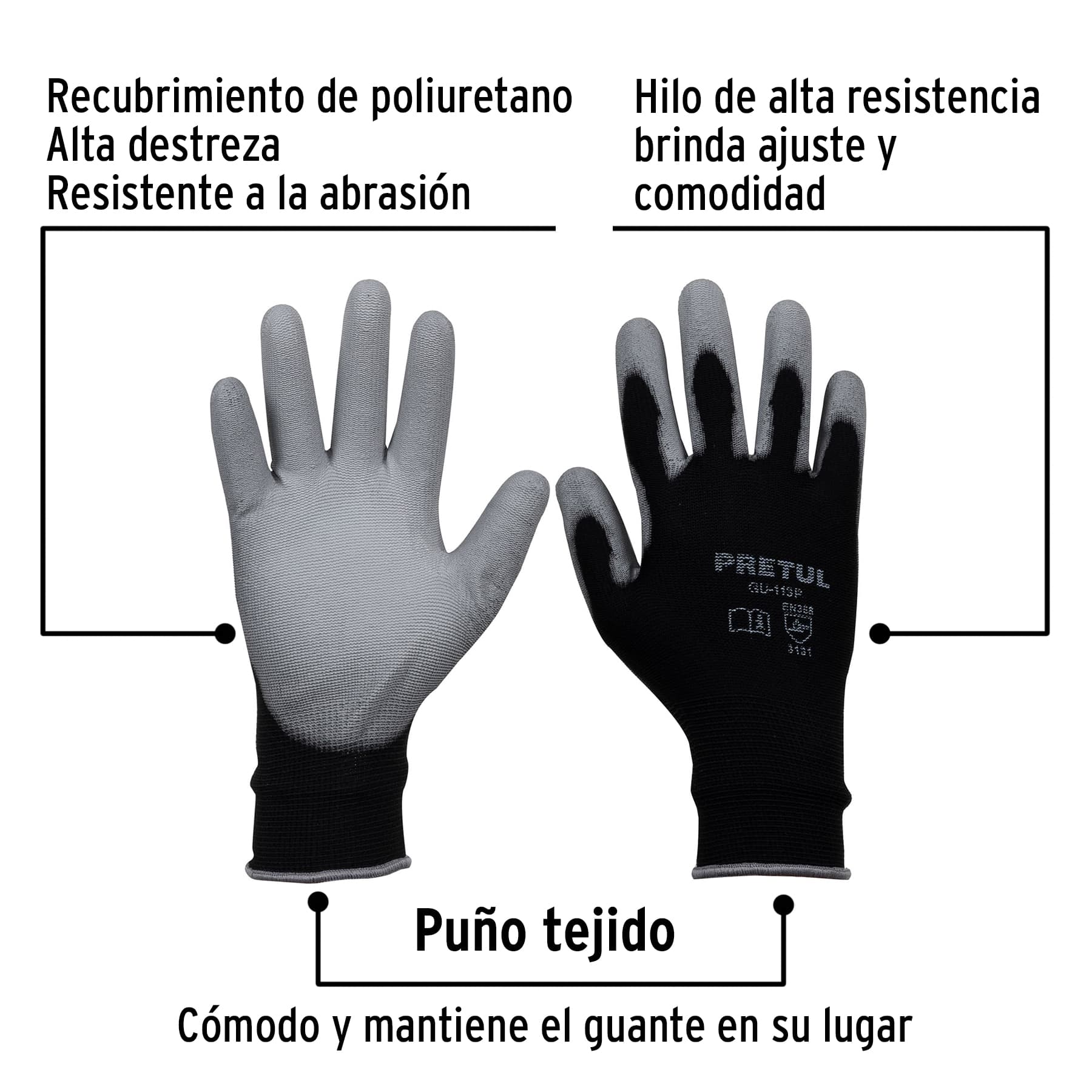 Guantes de nylon recubiertos de poliuretano, G, PRETUL | GU-113P | 20031