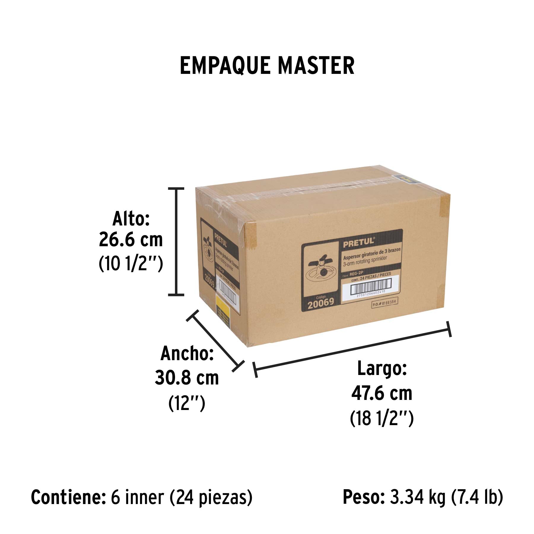 Aspersor giratorio 3 brazos, chorro fino, b/plástica, PRETUL | REG-2P | 20069