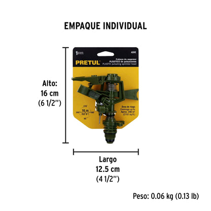 Aspersor plástico, cabeza sola, verde, PRETUL | ASVE | 20070