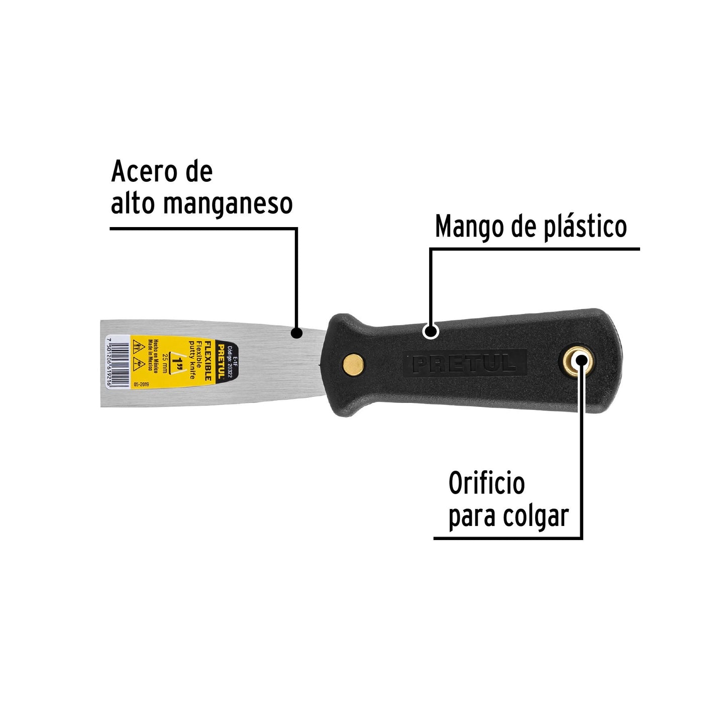 Espátula flexible 1' con mango de plástico, Pretul | E-1F | 20322