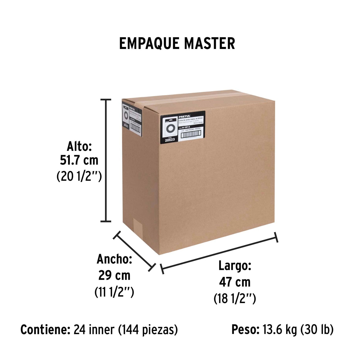 Cinta de aislar de 18 m x 19 mm, negra en blíster, Pretul | M-33P-B | 20523