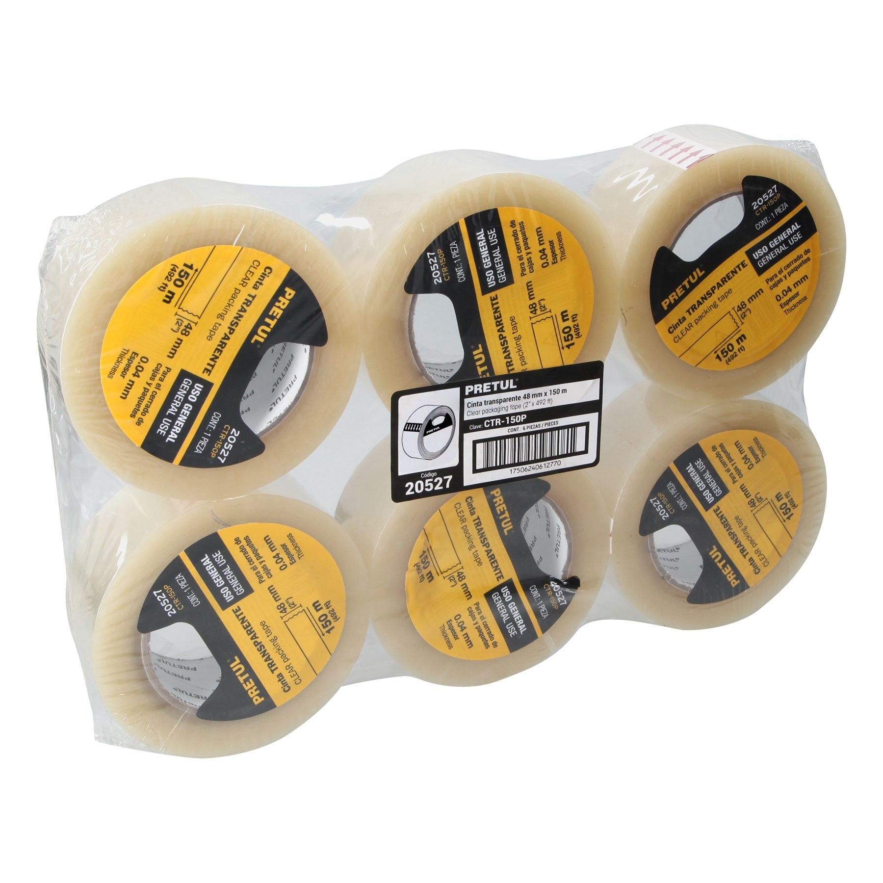 Cinta de empaque 48 mm x 150 m transparente, Pretul | CTR-150P | 20527