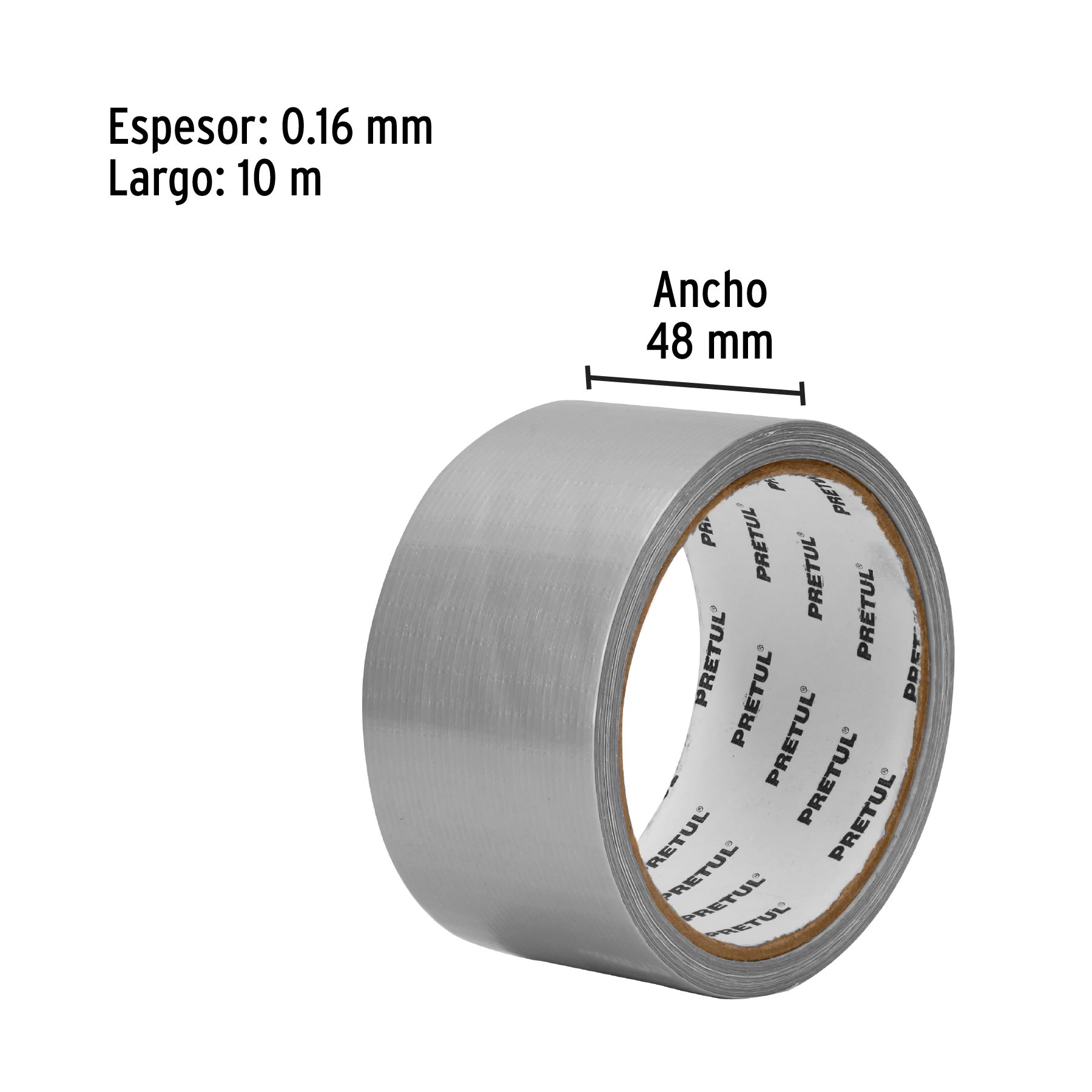 Cinta para ducto 10m x 48mm, espesor 0.16mm, Pretul | CDU-10P | 20528