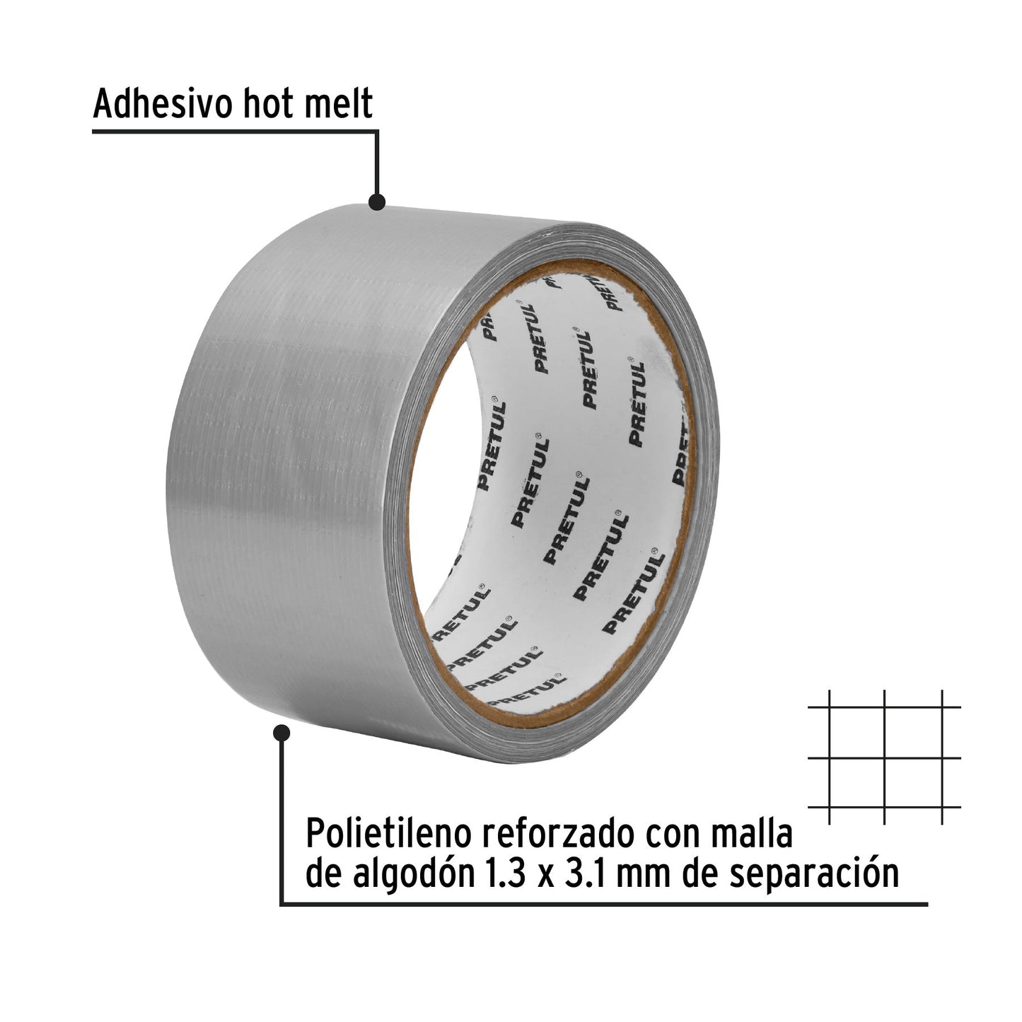 Cinta para ducto 10m x 48mm, espesor 0.16mm, Pretul | CDU-10P | 20528
