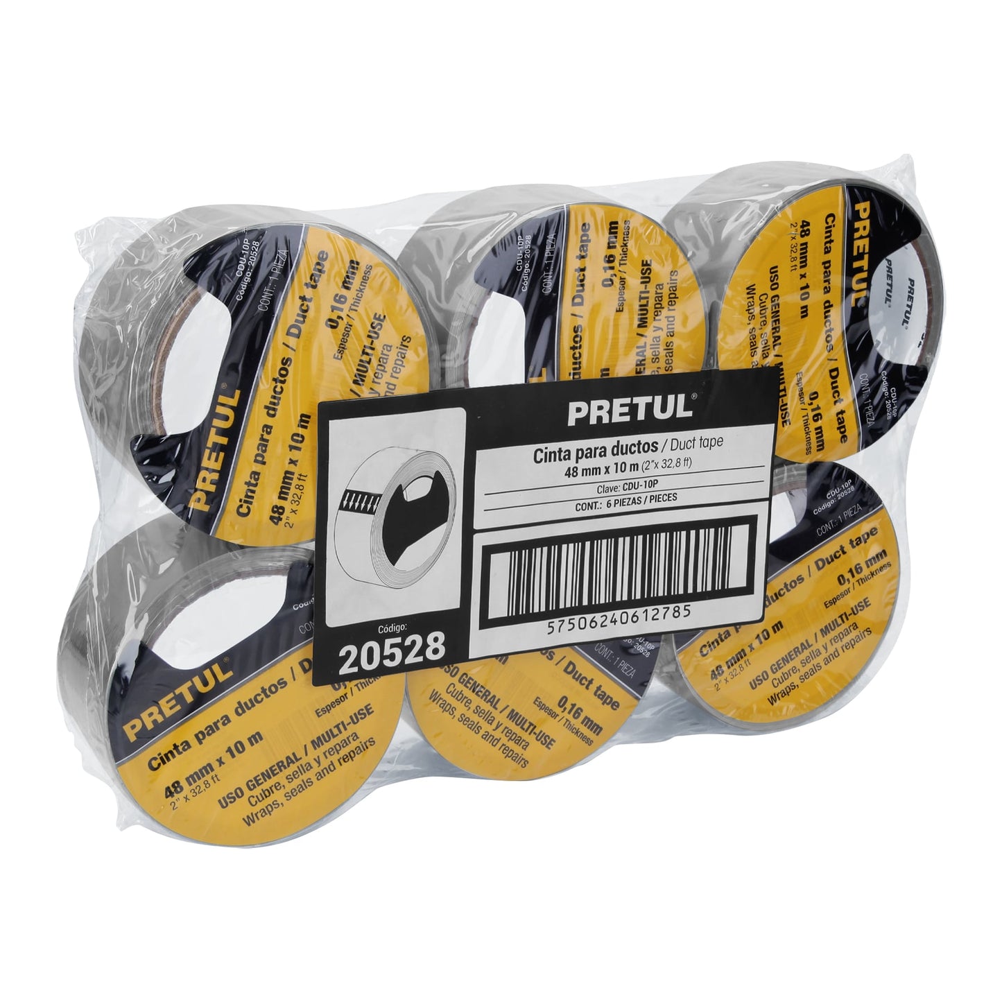 Cinta para ducto 10m x 48mm, espesor 0.16mm, Pretul | CDU-10P | 20528