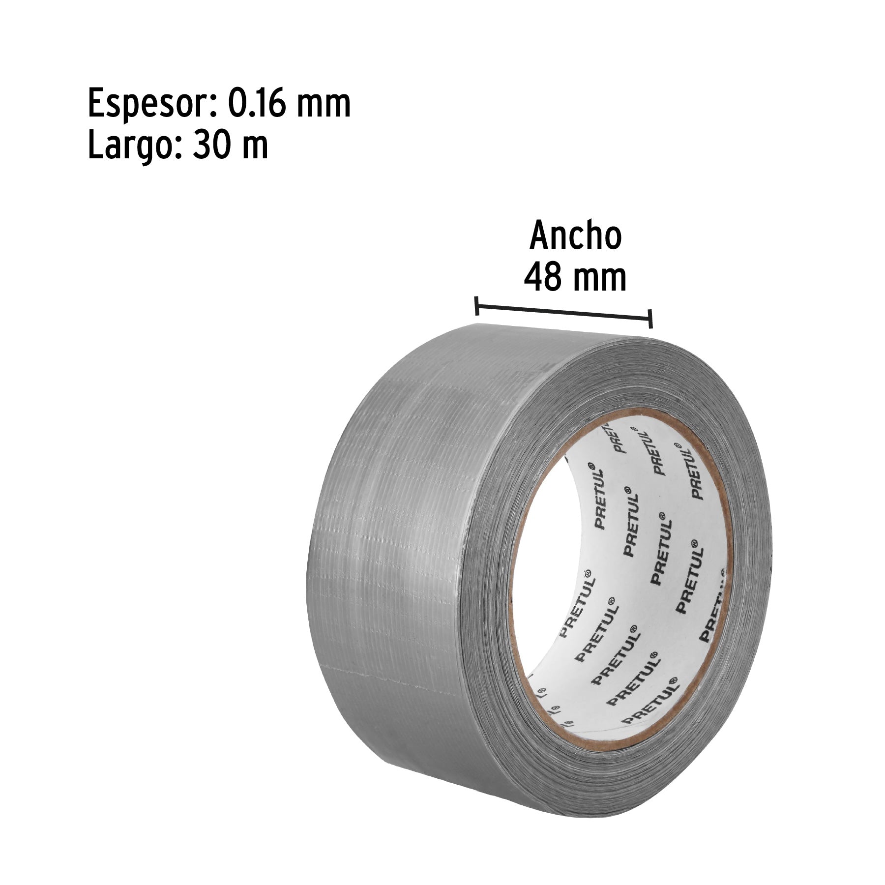 Cinta para ducto 30m x 48mm, espesor 0.16mm, Pretul | CDU-30P | 20529