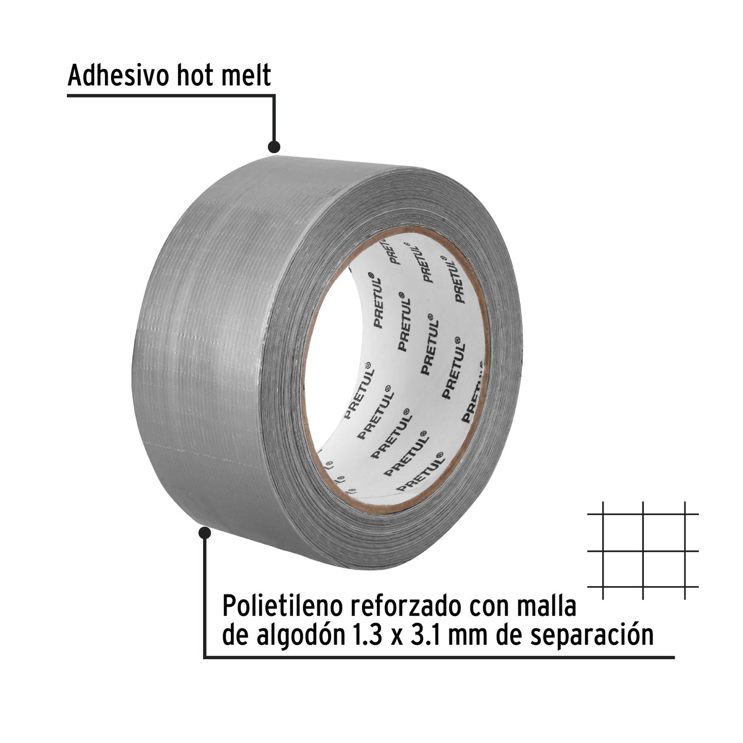 Cinta para ducto 30m x 48mm, espesor 0.16mm, Pretul | CDU-30P | 20529