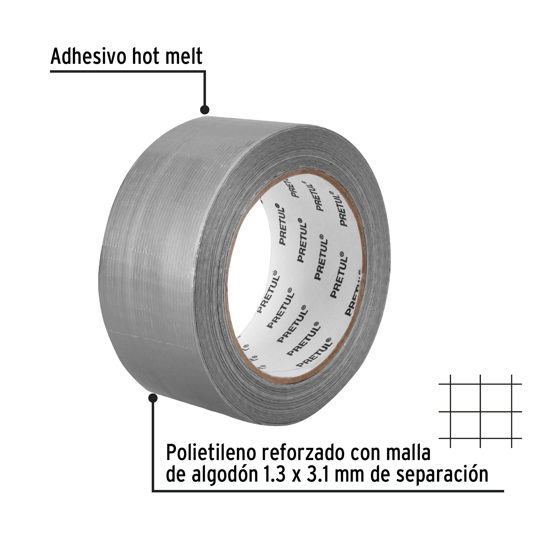 Cinta para ducto 30m x 48mm, espesor 0.16mm, Pretul | CDU-30P | 20529