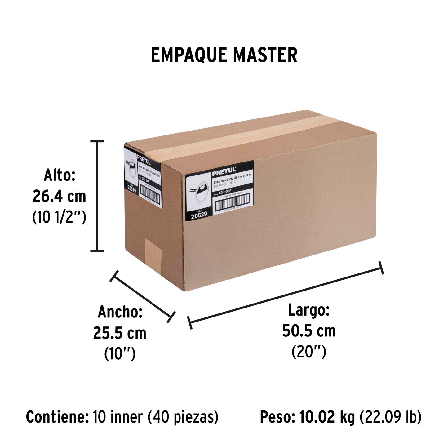 Cinta para ducto 30m x 48mm, espesor 0.16mm, Pretul | CDU-30P | 20529