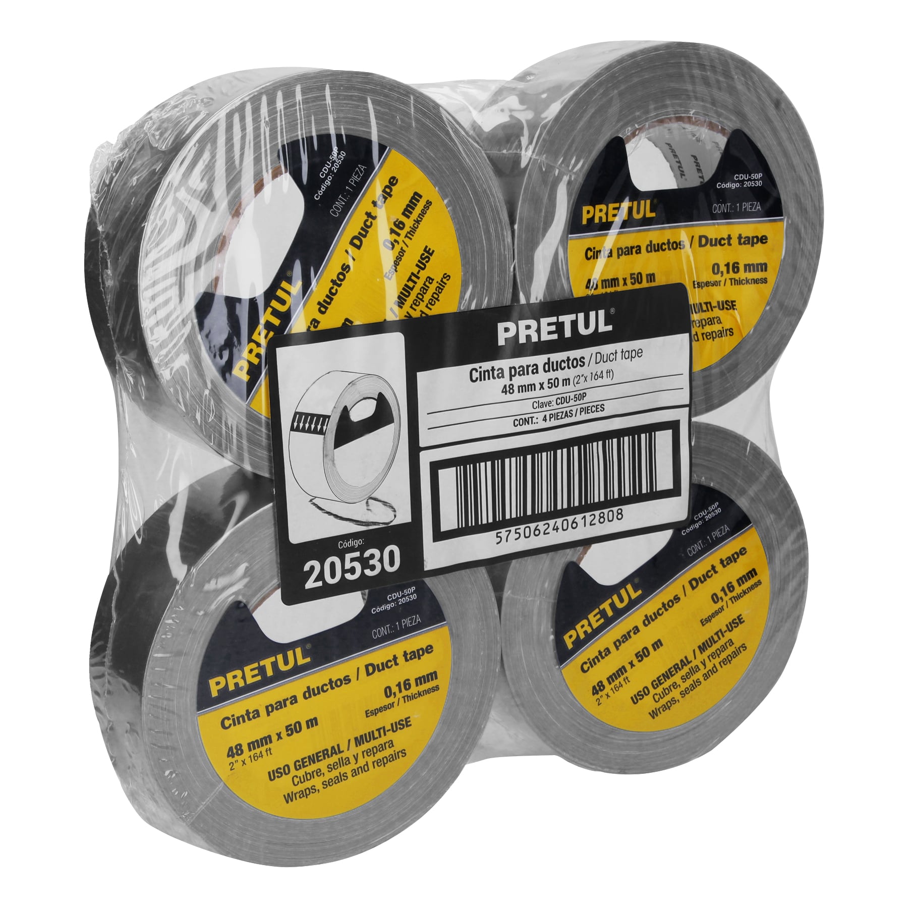 Cinta para ducto 50m x 48mm, espesor 0.16mm, Pretul | CDU-50P | 20530