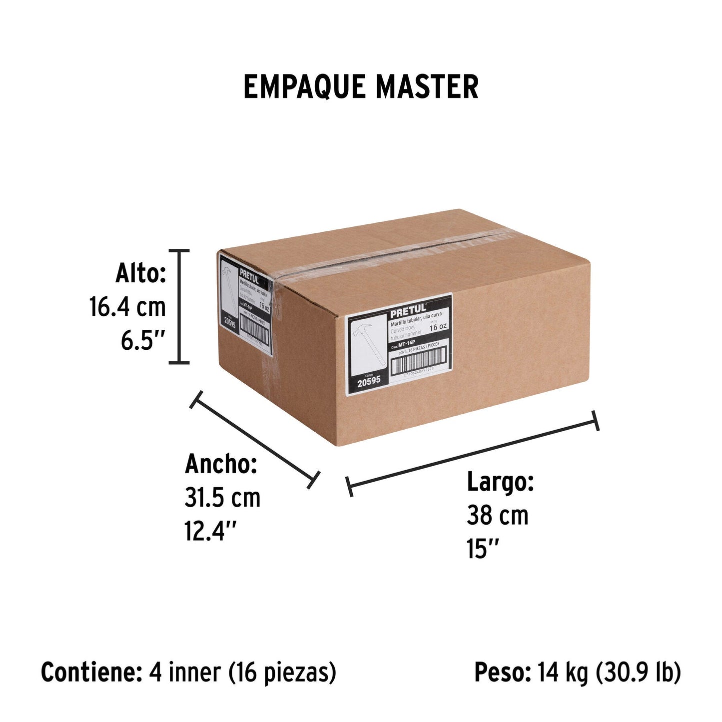 Martillo uña curva 16 oz, mango tubular, Pretul | MT-16P | 20595