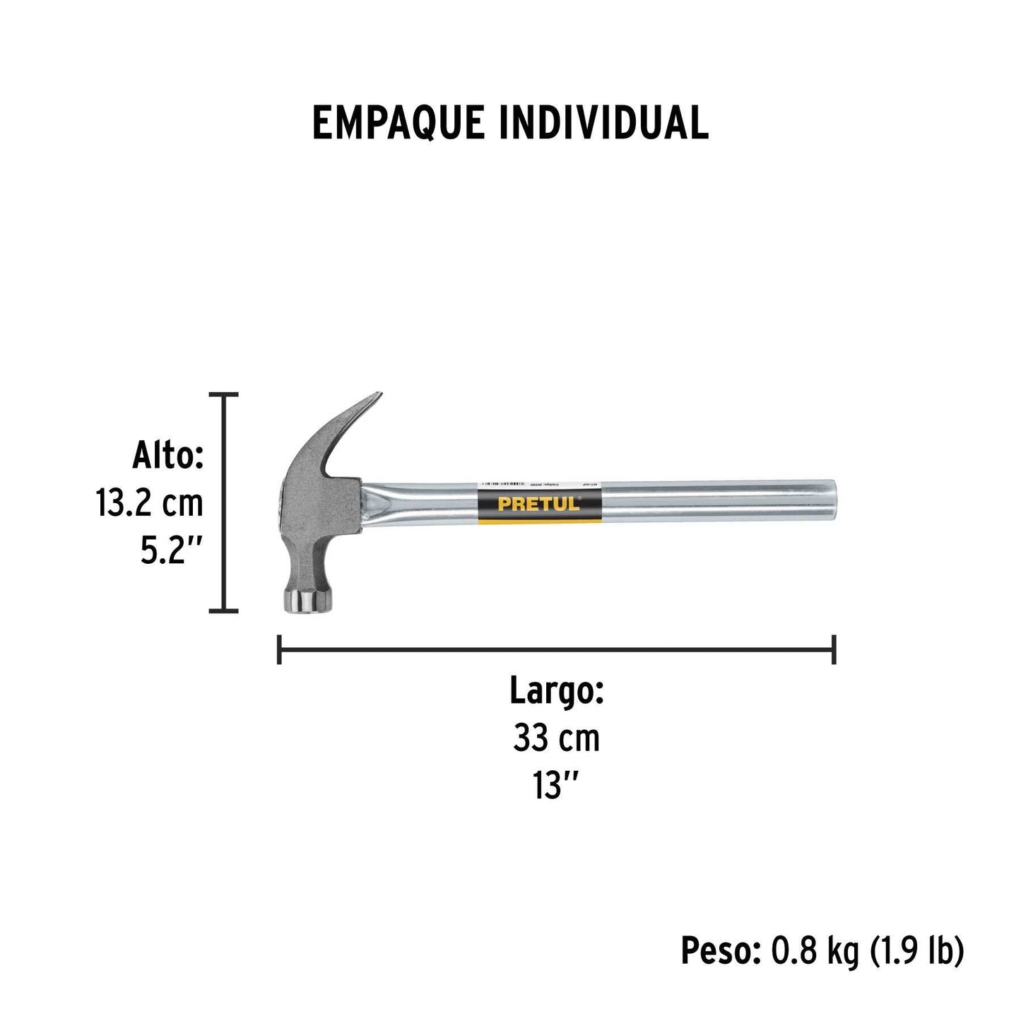 Martillo uña curva 16 oz, mango tubular, Pretul | MT-16P | 20595