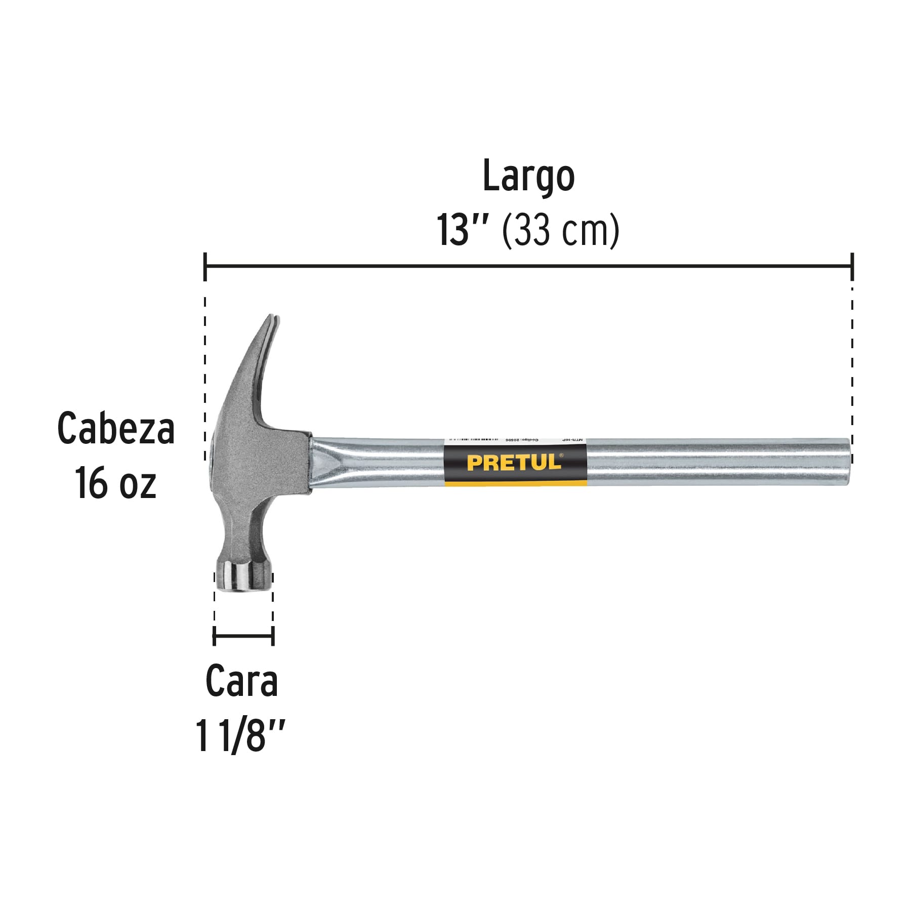 Martillo uña recta 16 oz, mango tubular, Pretul | MTR-16P | 20596