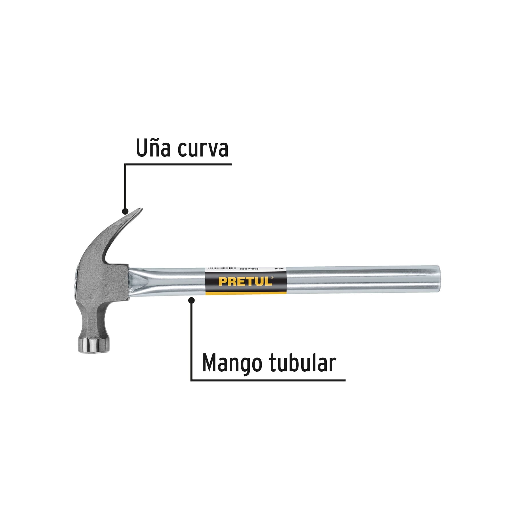 Martillo uña recta 16 oz, mango tubular, Pretul | MTR-16P | 20596