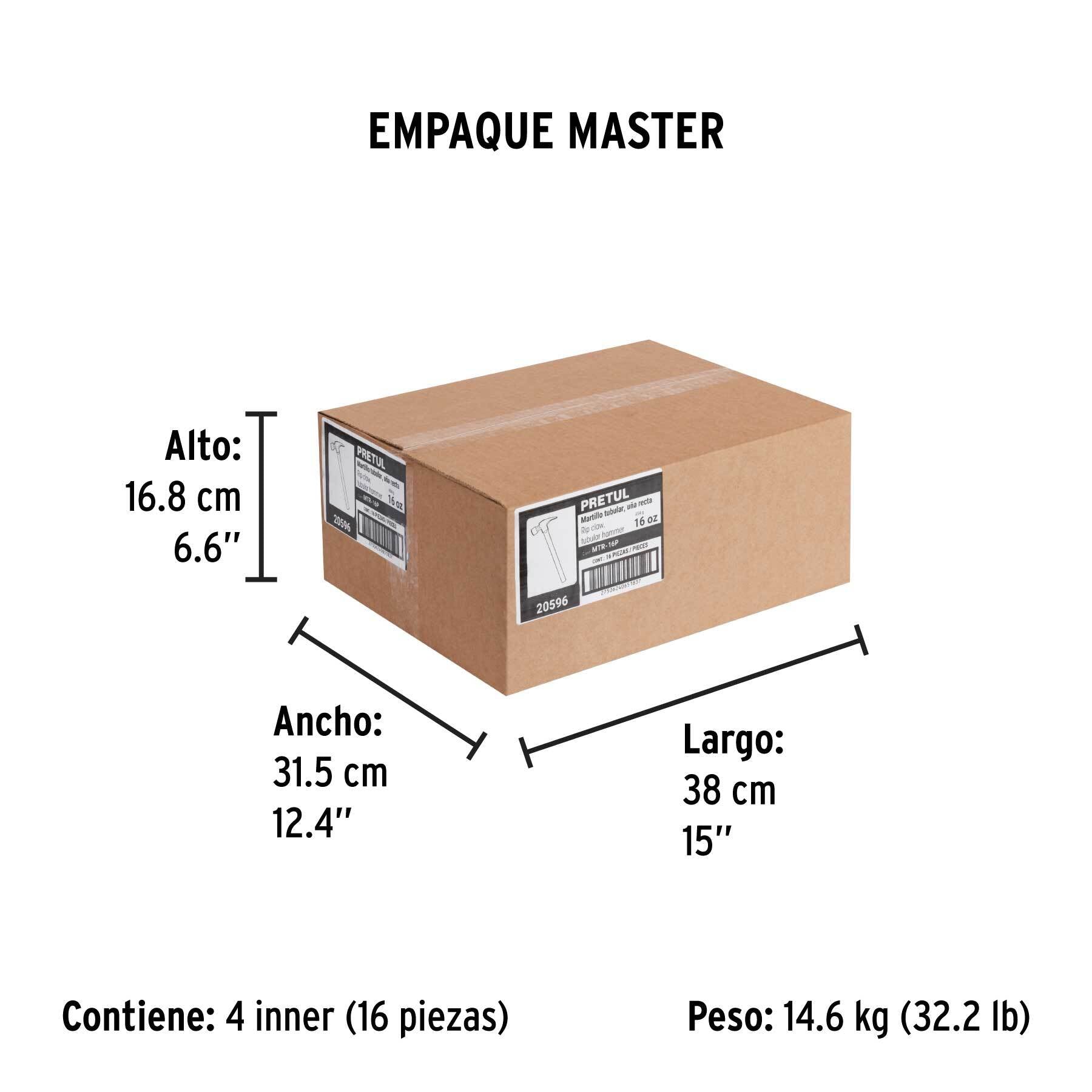Martillo uña recta 16 oz, mango tubular, Pretul | MTR-16P | 20596