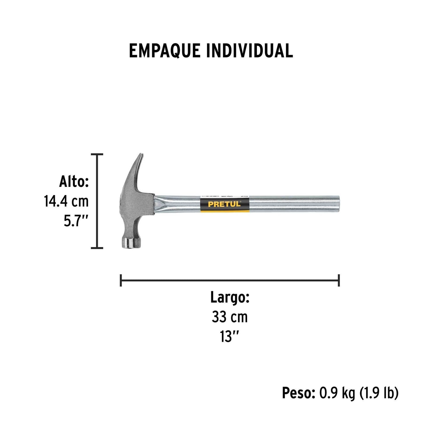 Martillo uña recta 16 oz, mango tubular, Pretul | MTR-16P | 20596