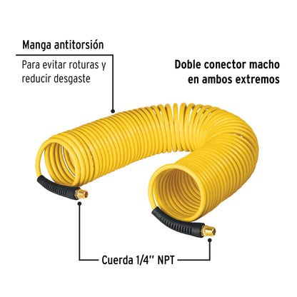 Manguera para compresor, tipo resorte, 7.6m x 1/4', Pretul | MAN-R-7P | 20659