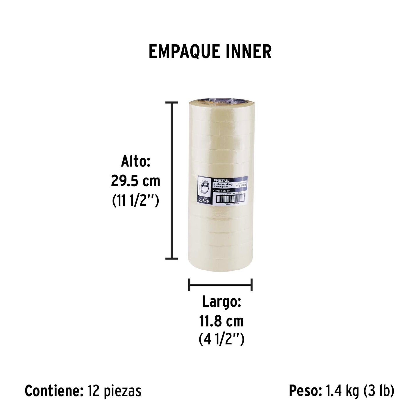Cinta masking tape de 1' x 50 m, Pretul | MSK-1P | 20670