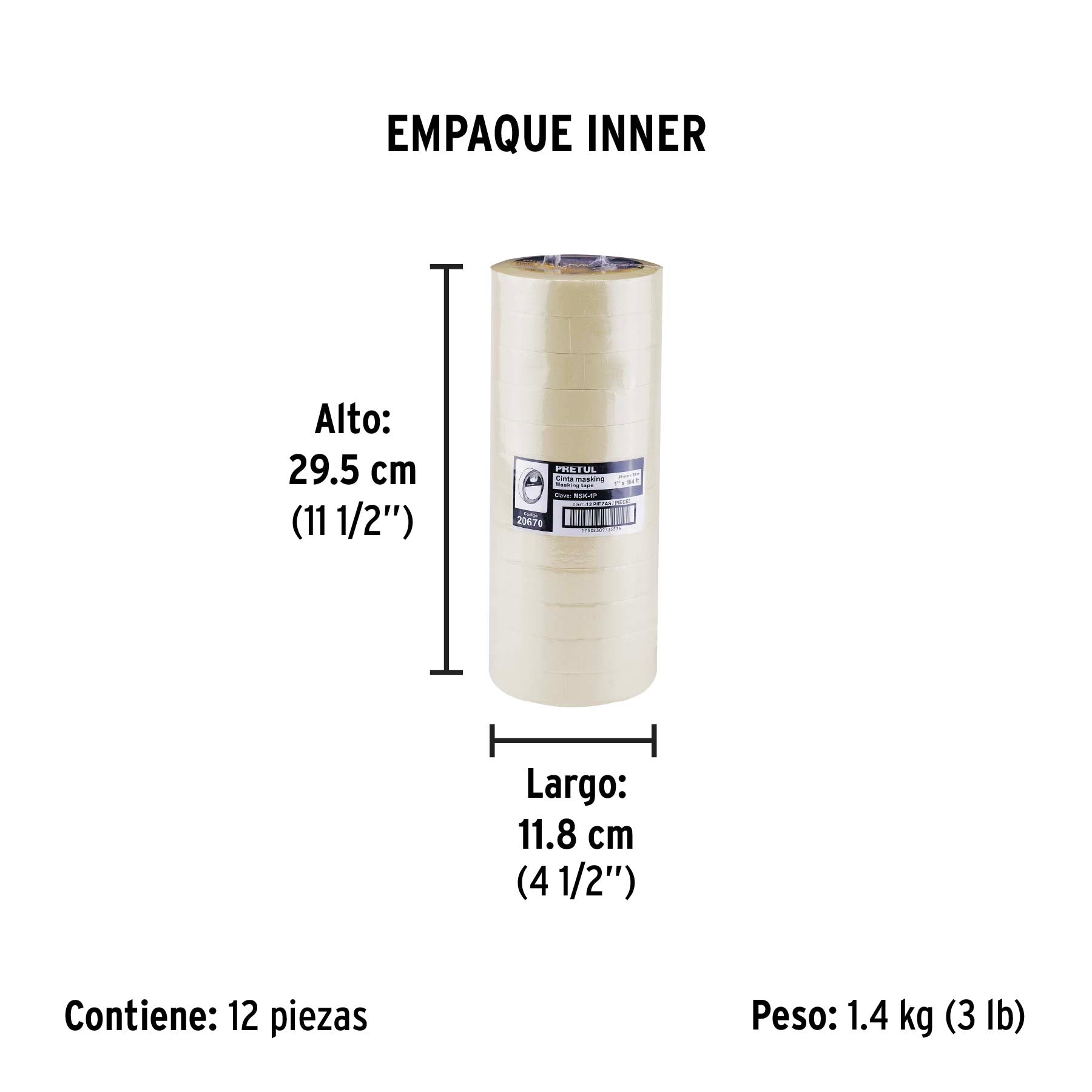 Cinta masking tape de 1' x 50 m, Pretul | MSK-1P | 20670