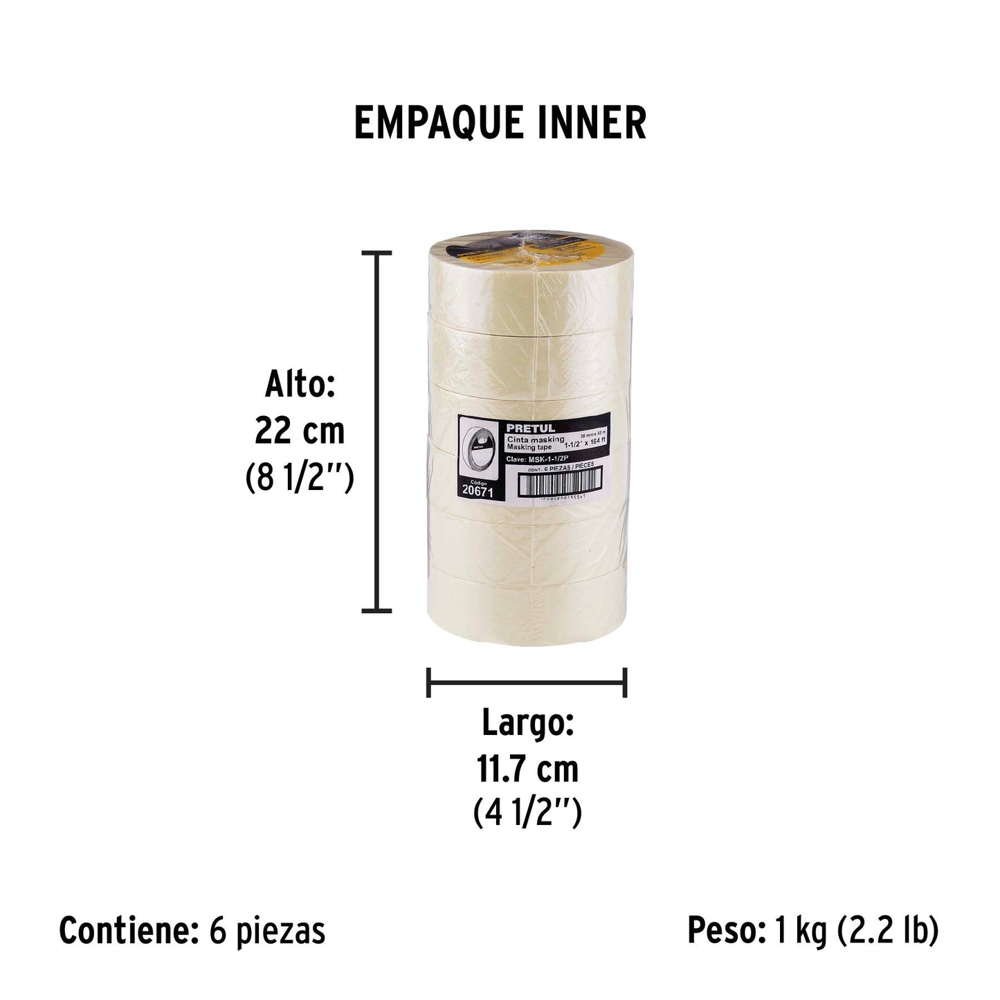 Cinta masking tape de 1-1/2' x 50 m, Pretul | MSK-1-1/2P | 20671