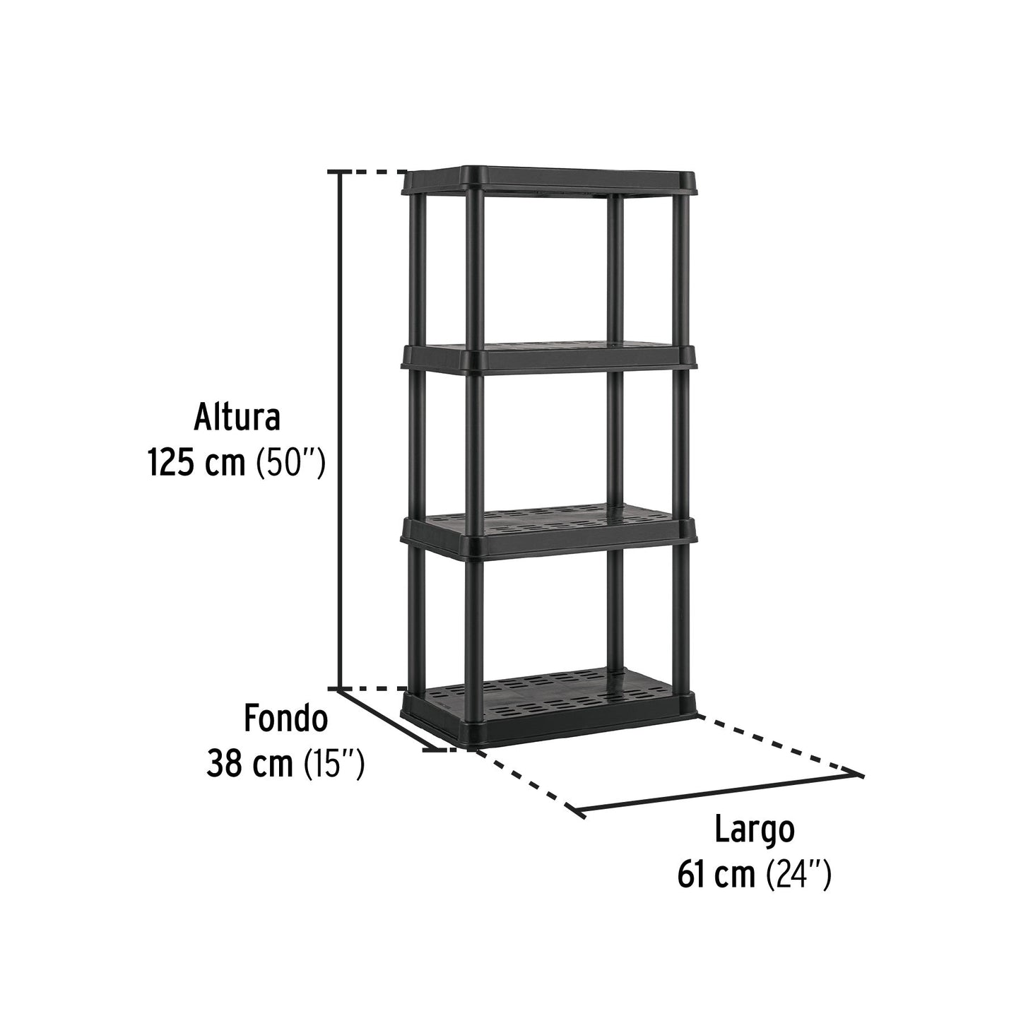 Estante plástico 4 repisas cap. 45 Kg, 125x38x61, PRETUL | EST-4P2 | 20682