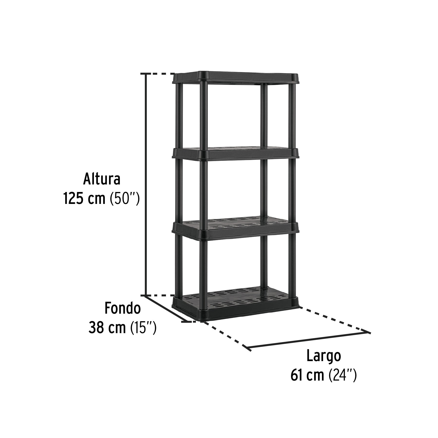 Estante plástico 4 repisas cap. 45 Kg, 125x38x61, PRETUL | EST-4P2 | 20682