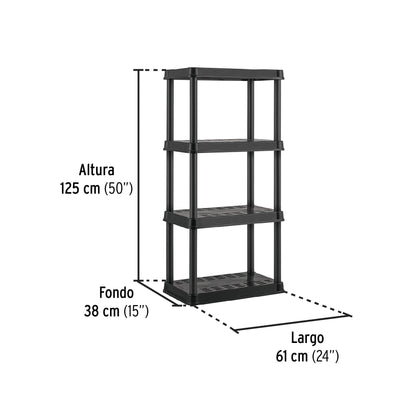 Estante plástico 4 repisas cap. 45 Kg, 125x38x61, PRETUL | EST-4P2 | 20682