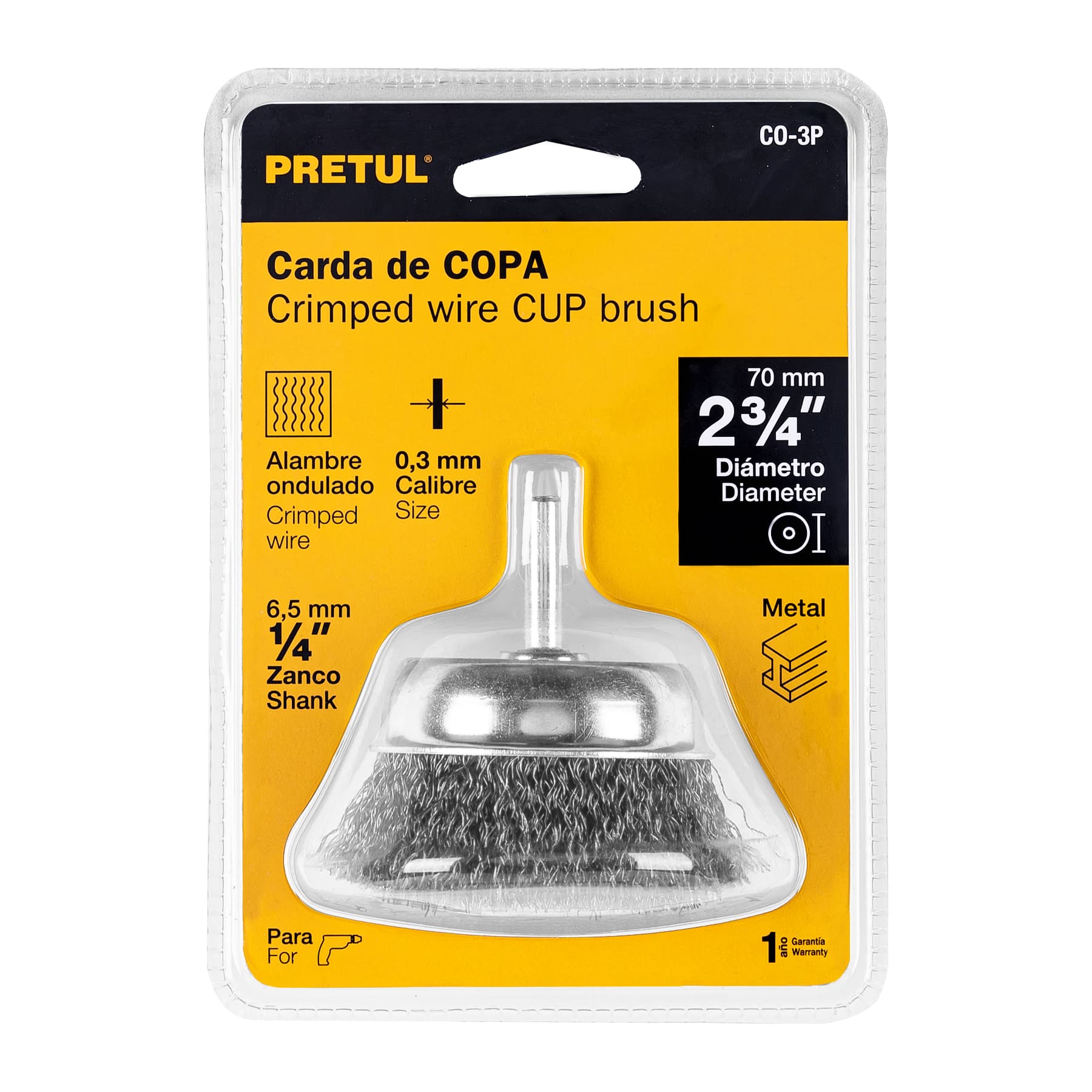 Carda de copa 2-3/4' alambre grueso para taladro, Pretul | CO-3P | 21005