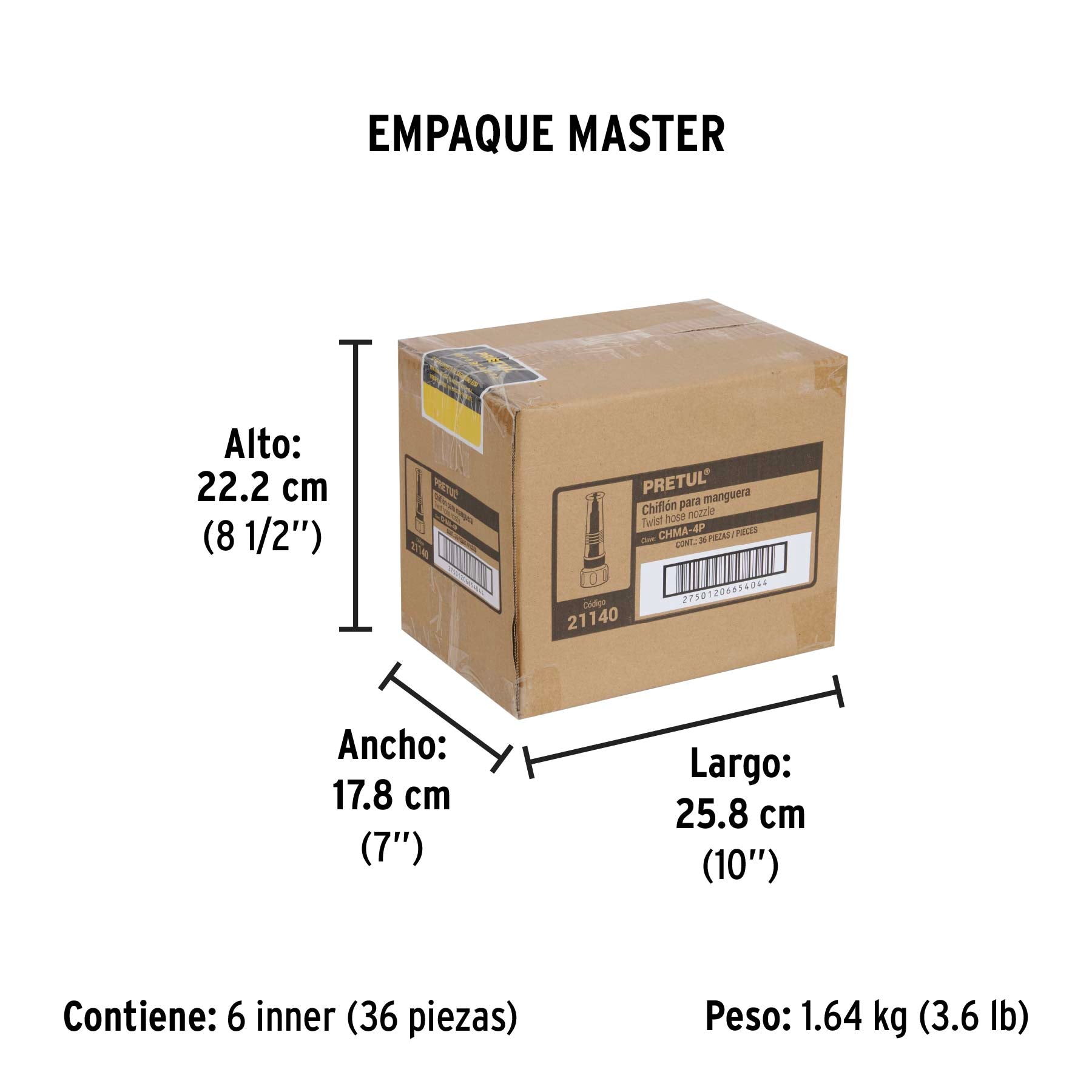 Chiflón 4' de plástico para manguera, Pretul | CHMA-4P | 21140