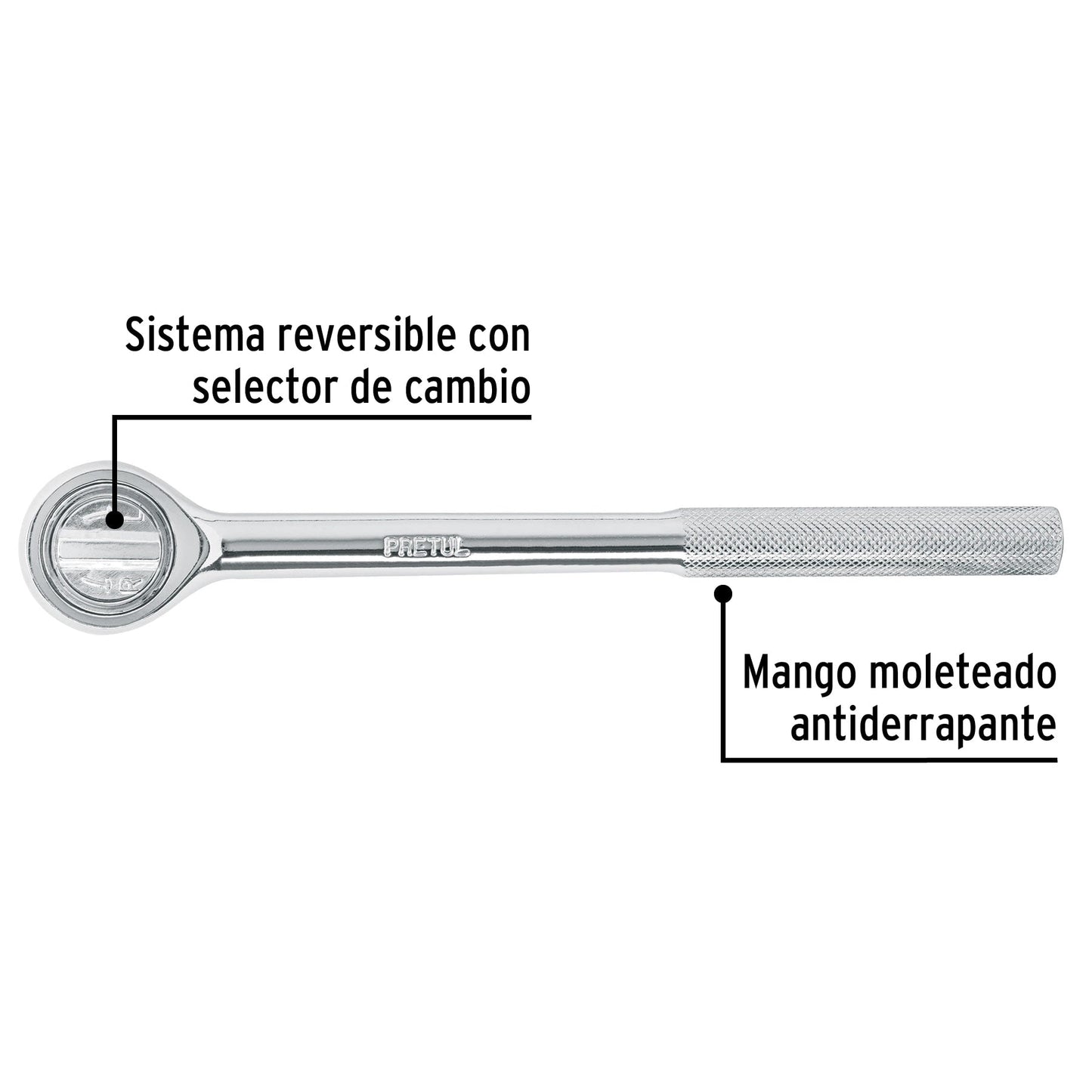 Matraca cuadro 1/2' cabeza redonda, Pretul | M-1252P | 21150