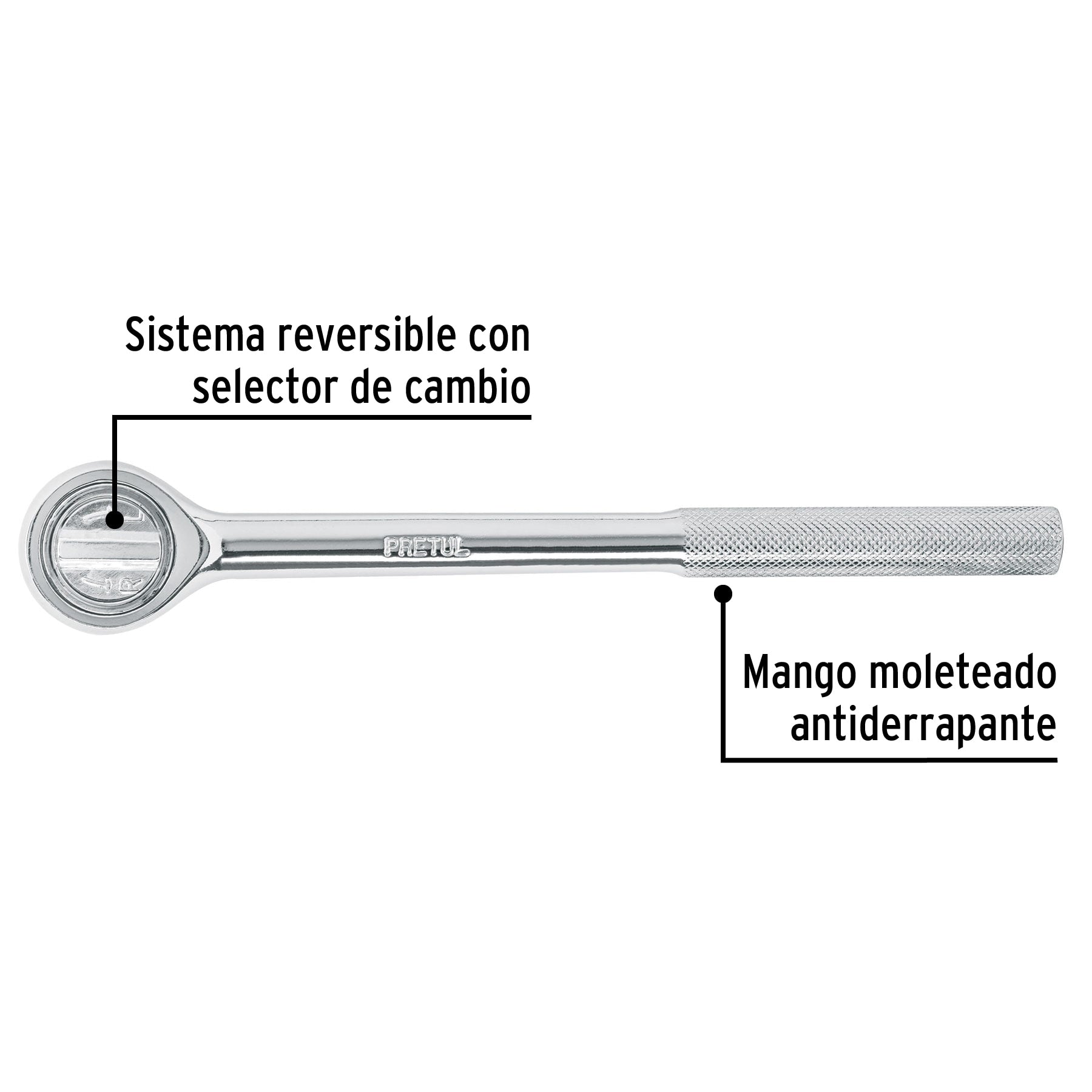 Matraca cuadro 1/2' cabeza redonda, Pretul | M-1252P | 21150