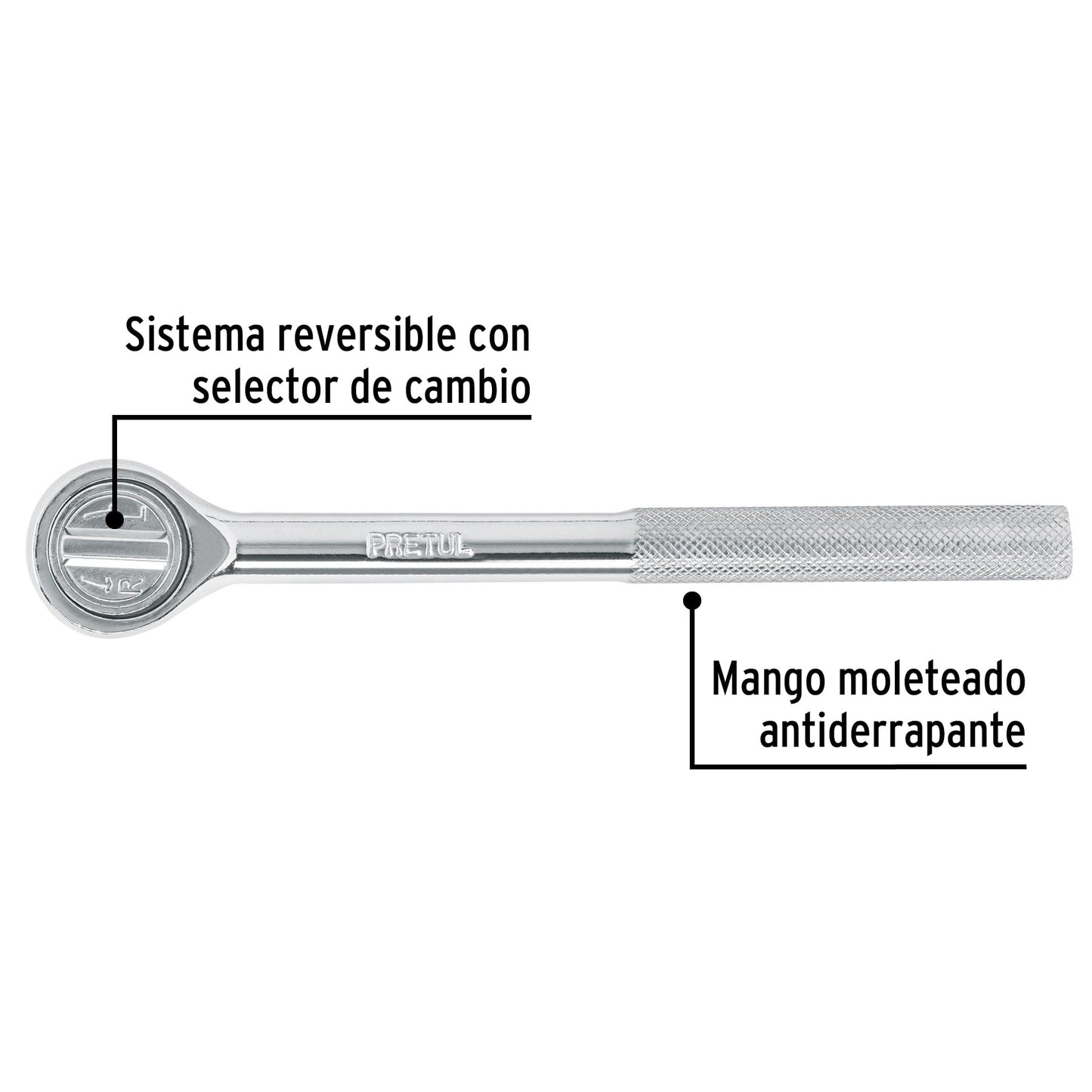 Matraca cuadro 3/8' cabeza redonda, Pretul | M-3852P | 21160