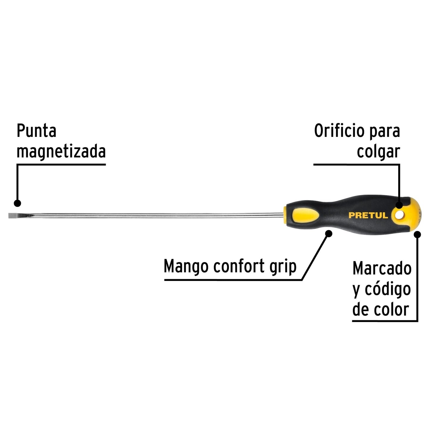 Desarmador cabinet 1/8 x 6' mango Comfort Grip, Pretul | DG-1/8X6BP | 21487