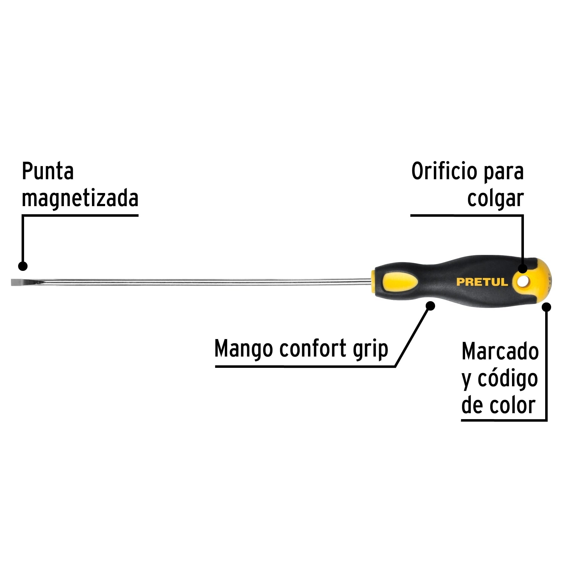 Desarmador cabinet 1/8 x 6' mango Comfort Grip, Pretul | DG-1/8X6BP | 21487