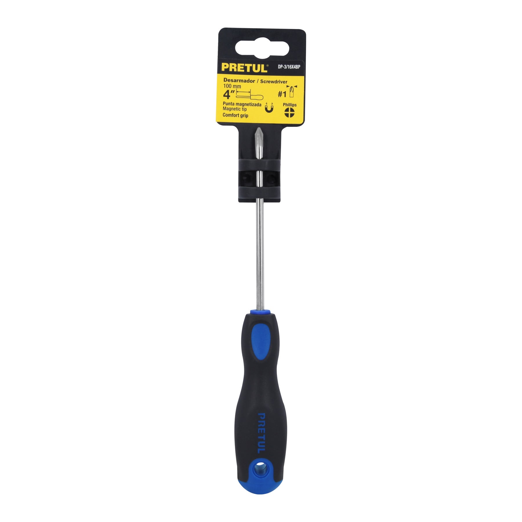 Desarmador de cruz 3/16' x 4' mango Comfort Grip, Pretul | DP-3/16X4BP | 21495
