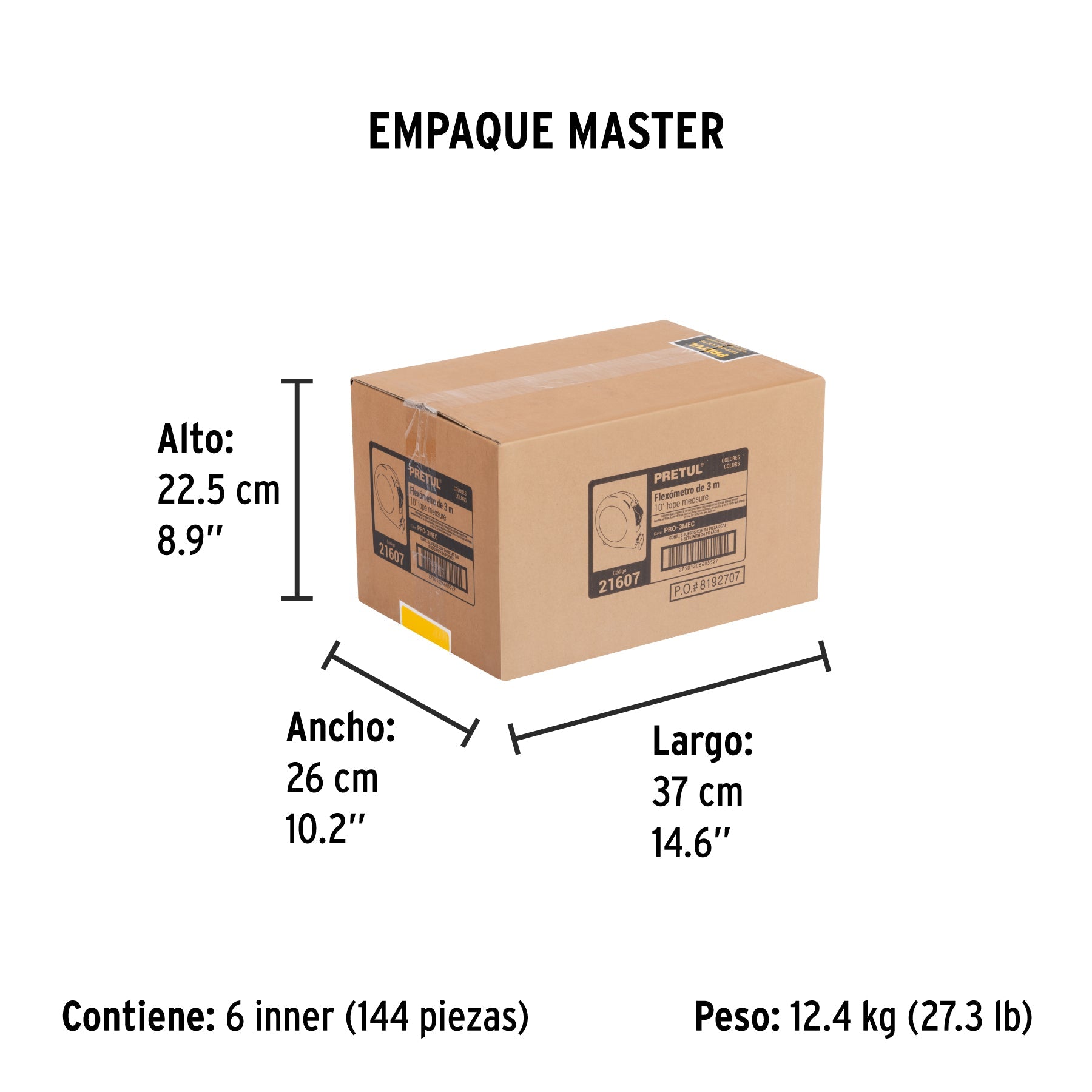 Flexómetro 3 m cinta 13 mm, display box con 24 pzas, PRETUL | PRO-3MEC | 21607