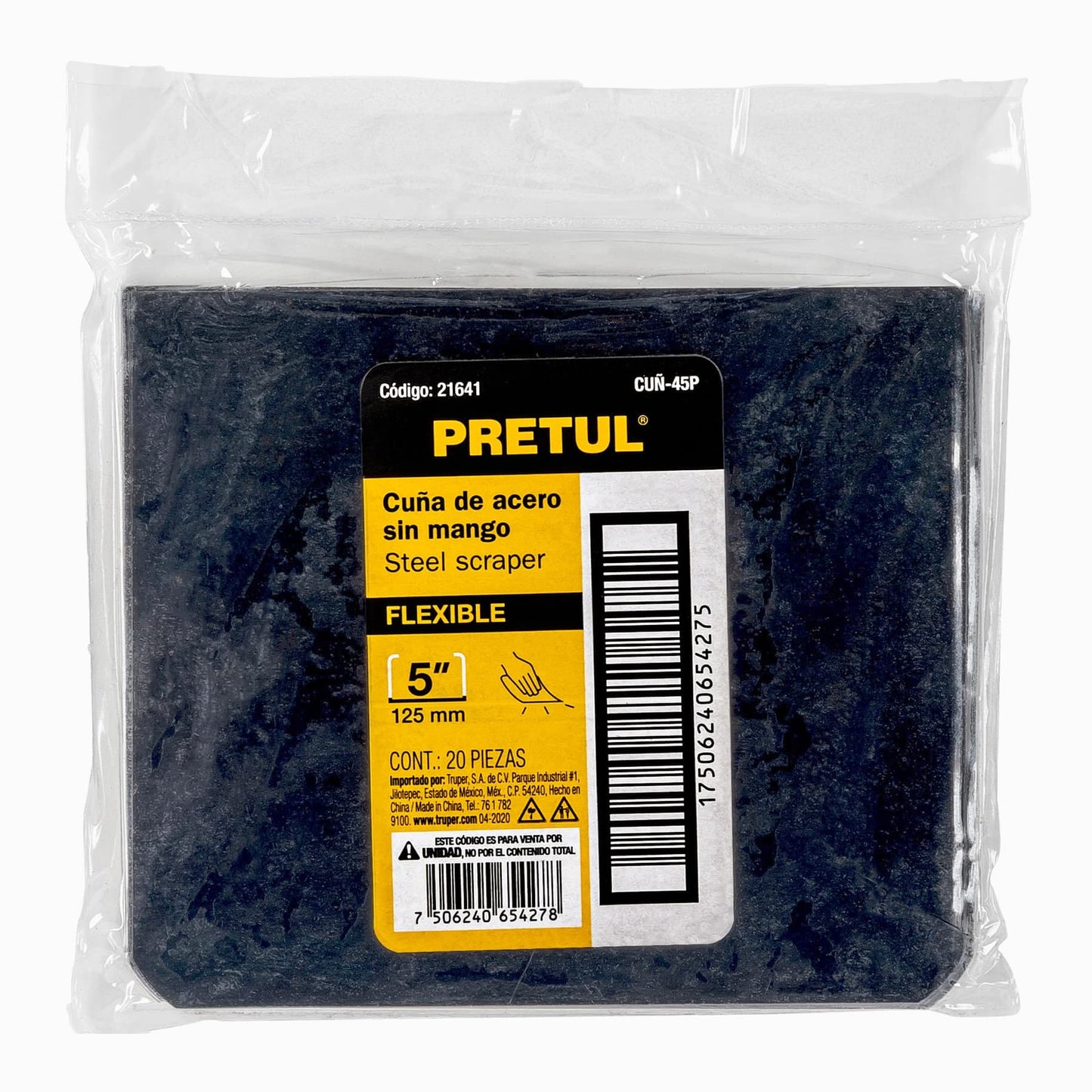 Cuña de 4' x 5' sin mango, bolsa con 20 piezas, Pretul | CUÑ-45P | 21641