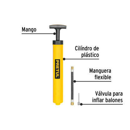 Mini bomba manual para inflar balones, 25 PSI, PRETUL | BOM-BAP | 21695