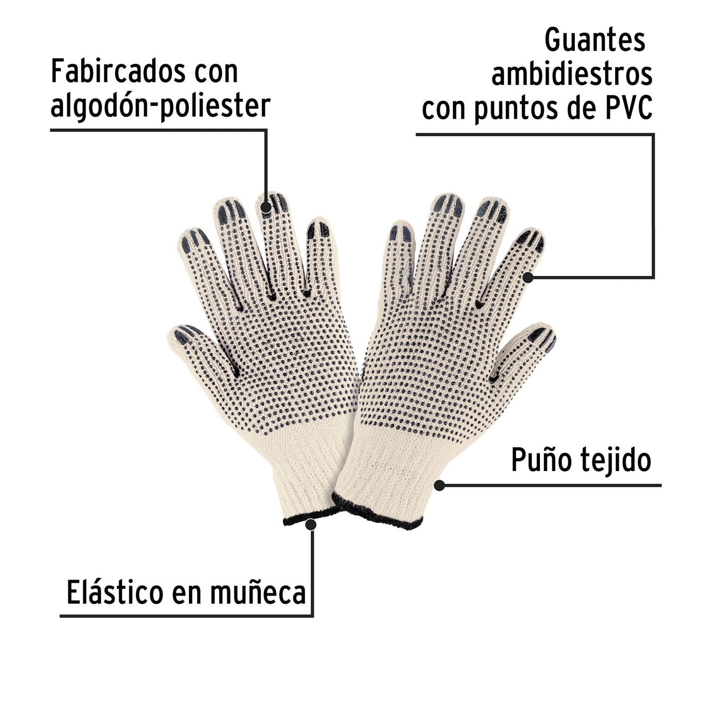 Guantes de algodón con puntos de PVC en palma y dorso,PRETUL | GU-425 | 21830