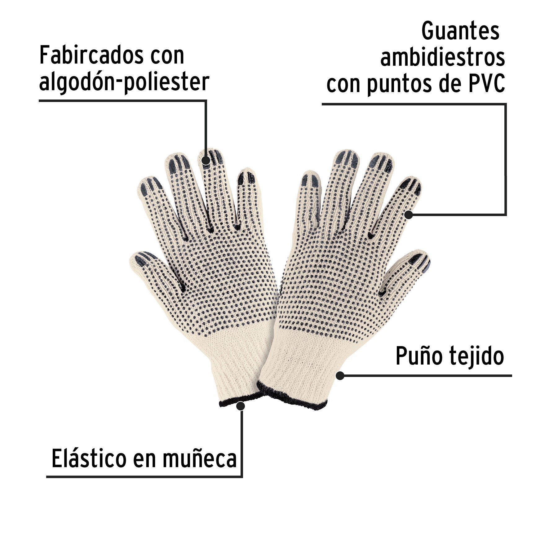 Guantes de algodón con puntos de PVC en palma y dorso,PRETUL | GU-425 | 21830