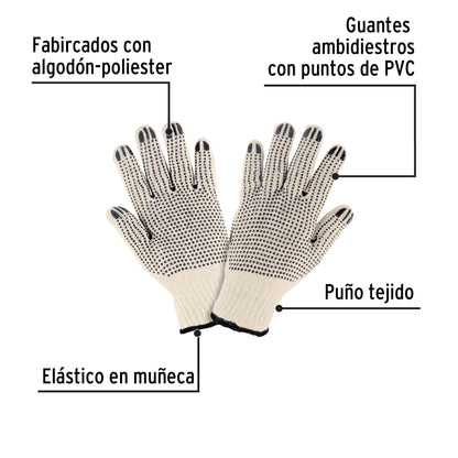 Guantes de algodón con puntos de PVC en palma y dorso,PRETUL | GU-425 | 21830