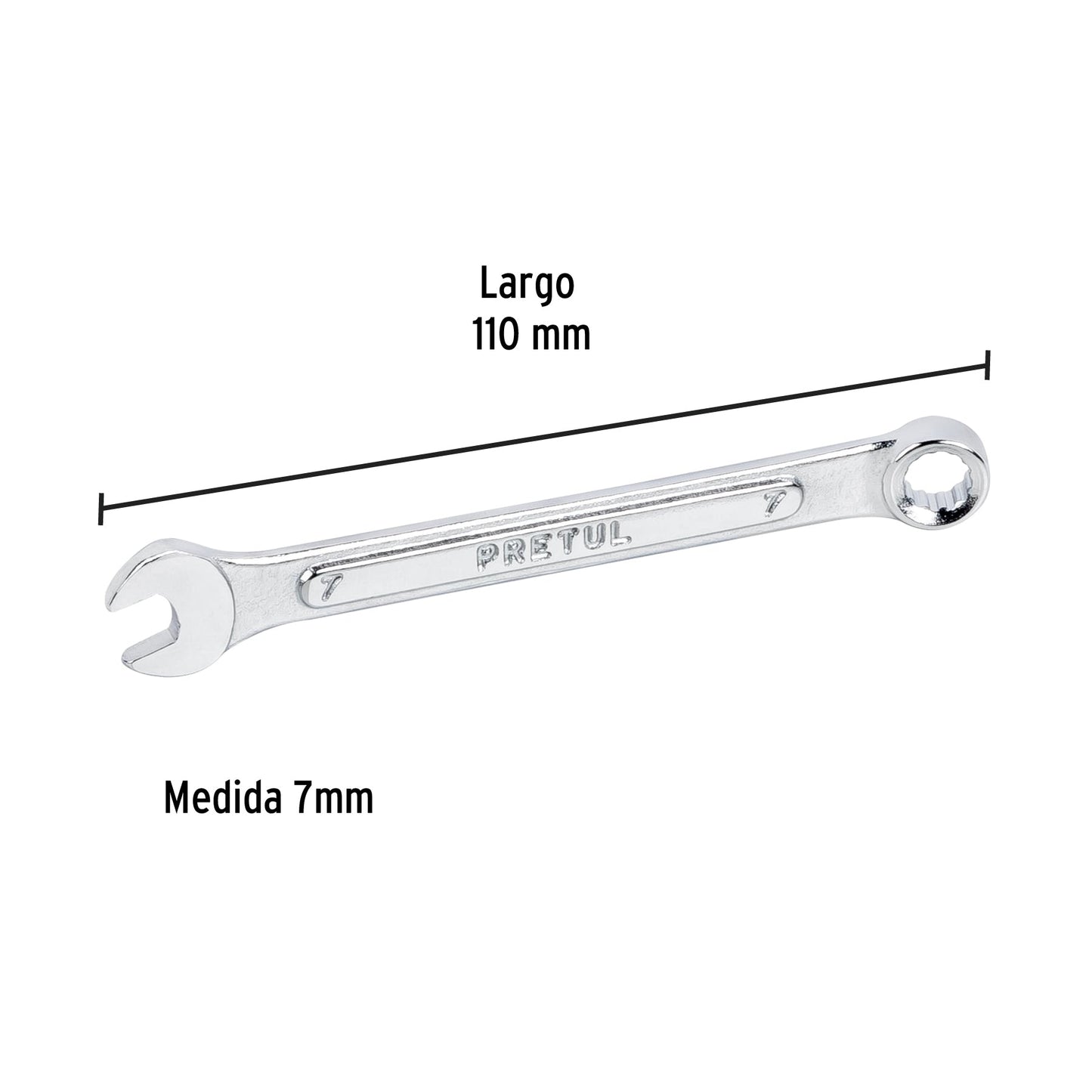 Llave combinada 7 mm x 110 mm de largo, Pretul | LL-2007MP | 21901
